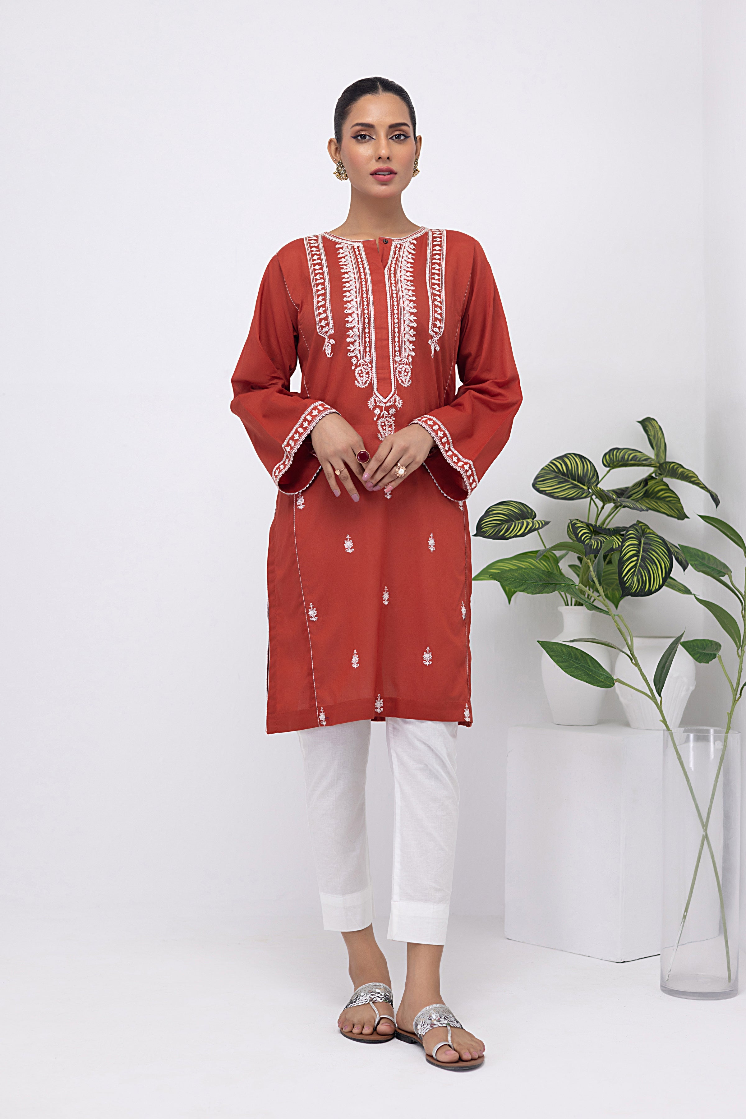 cambric Kurti in Rust orange
