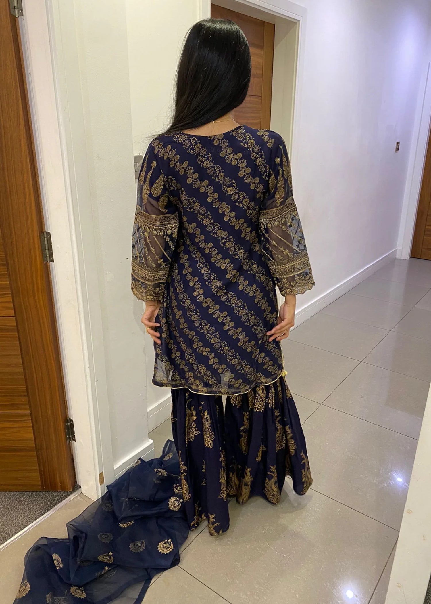 chiffon Gharara in Dark blue
