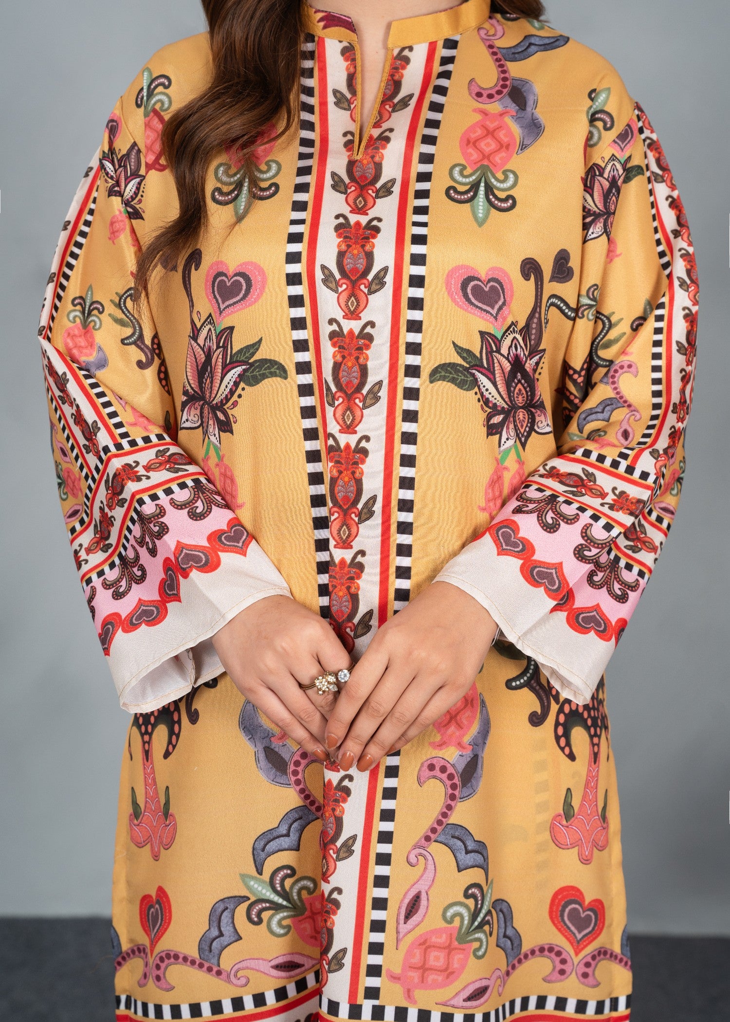 poly lawn Co Ord Sets in Beige, yellow