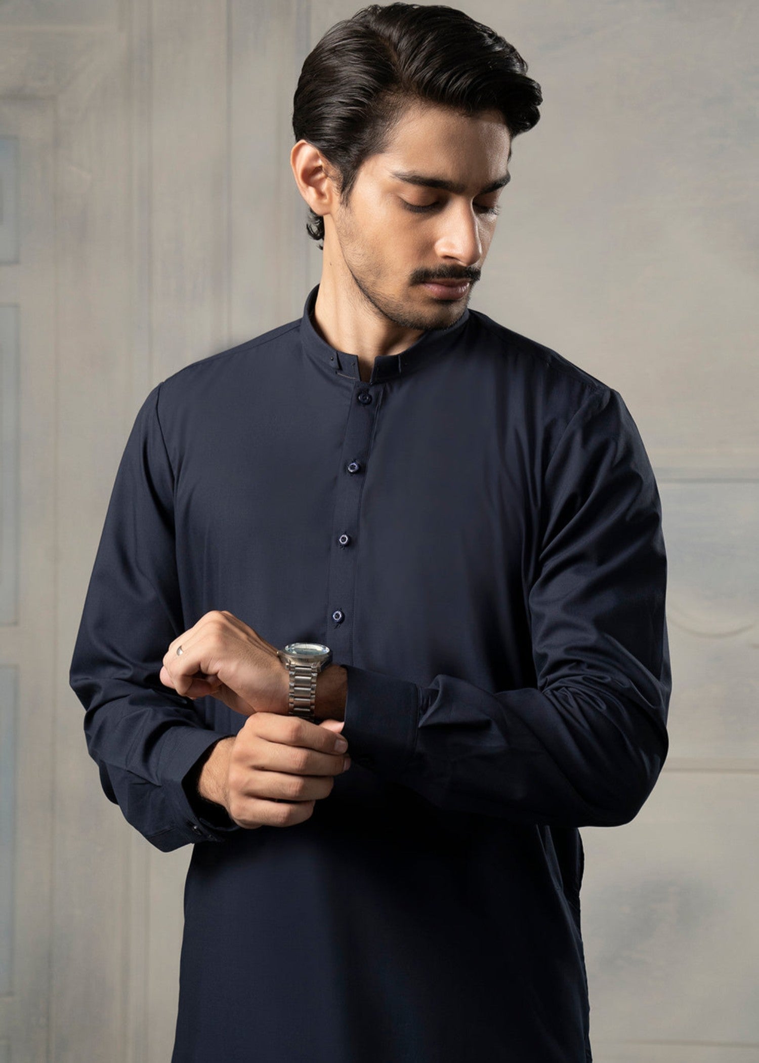 blended satin Shalwar Kameez in Navy blue