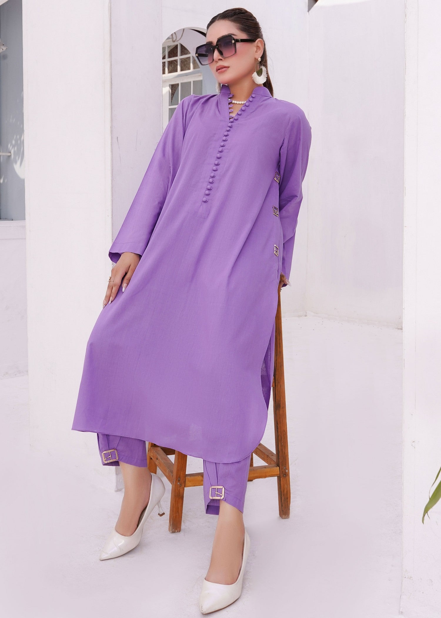 cotton Kurta Set in Heliotrope