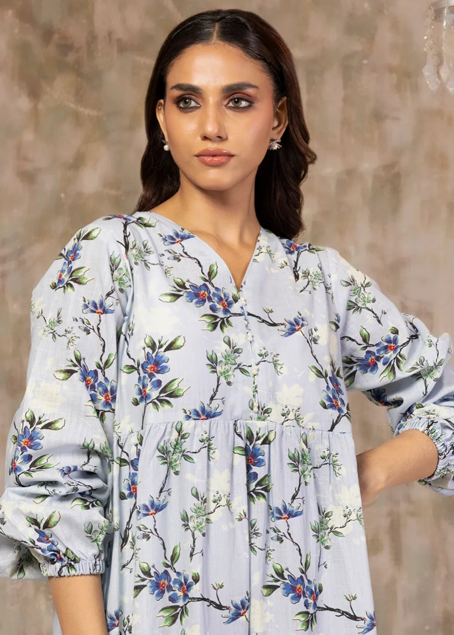 khaddar Maxi in Ice blue