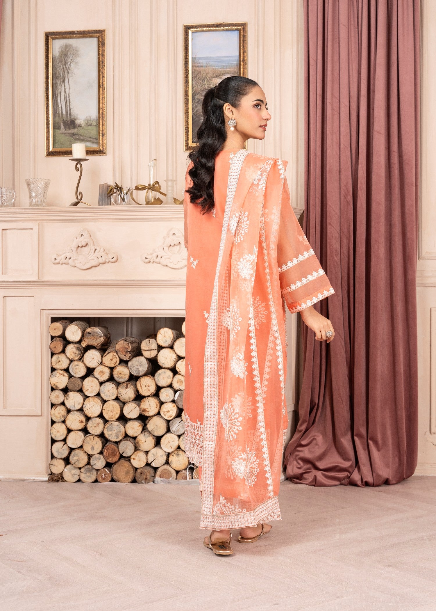 organza Kurta Set in Mandarin orange