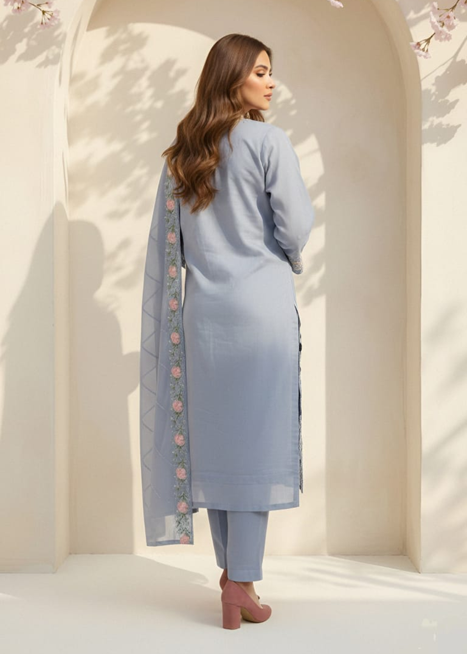 cotton net Kurta Set in Lavender grey