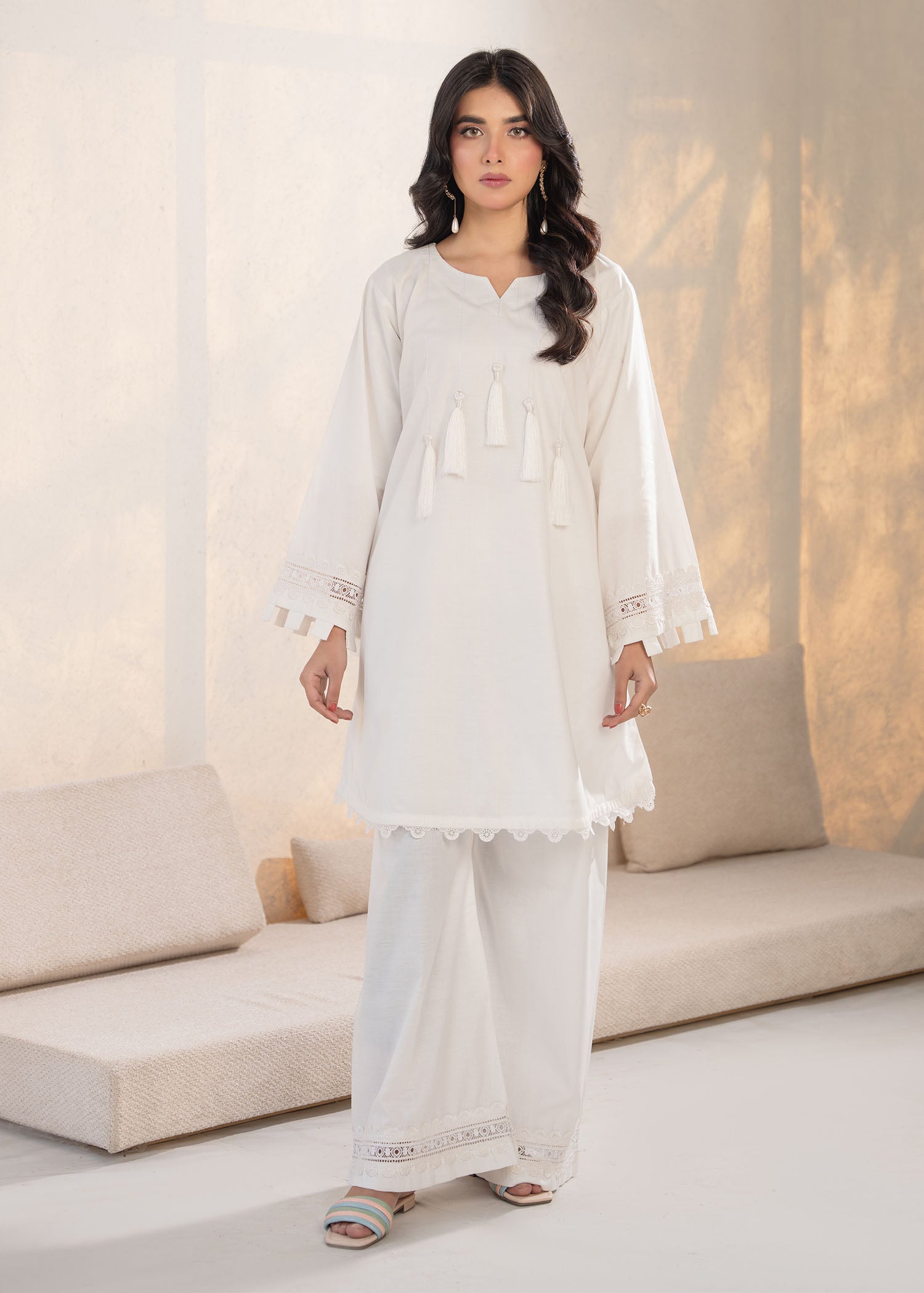 slub khaddar Kurta Set in Off-white