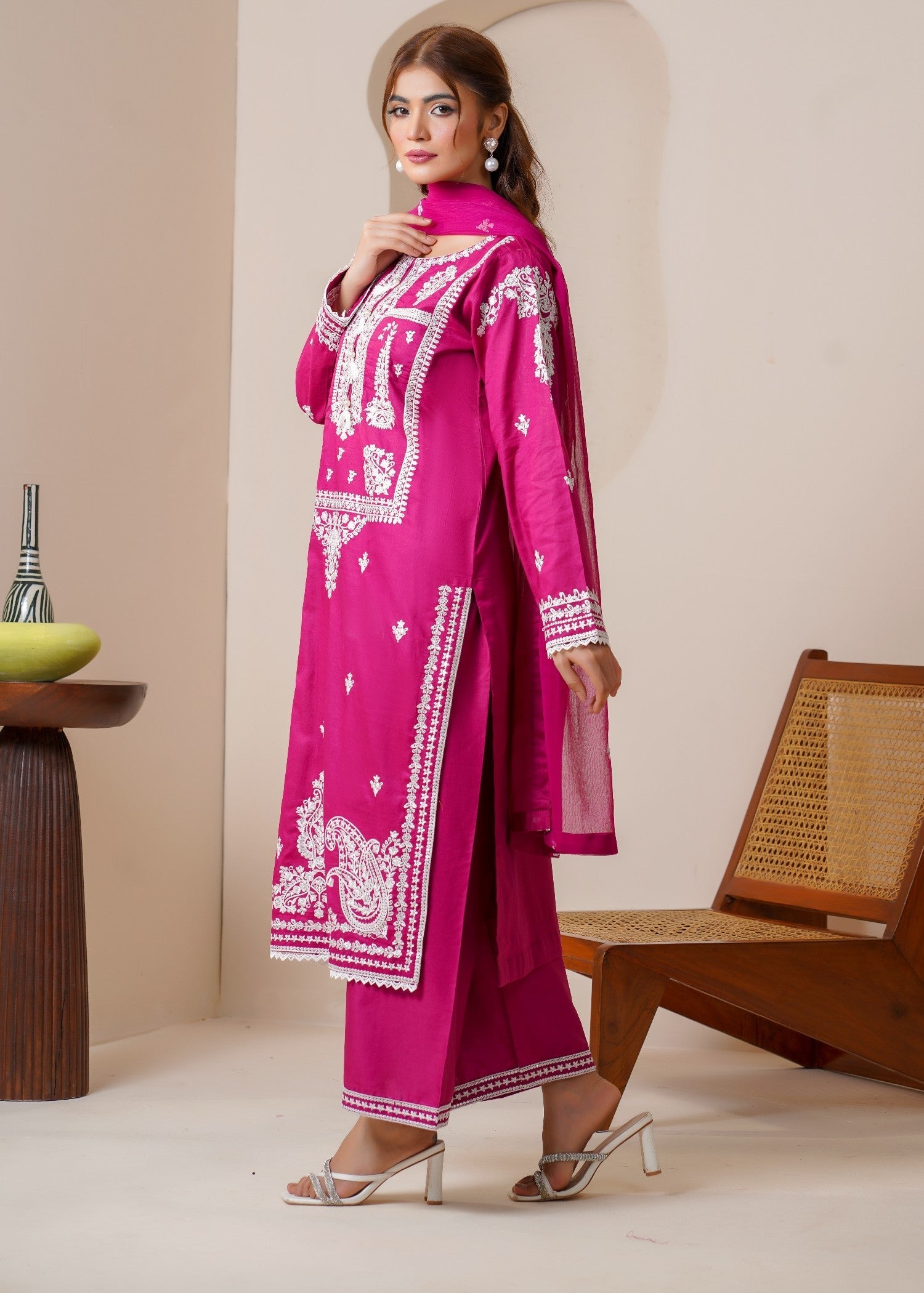cotton Kurta Set in Hot pink