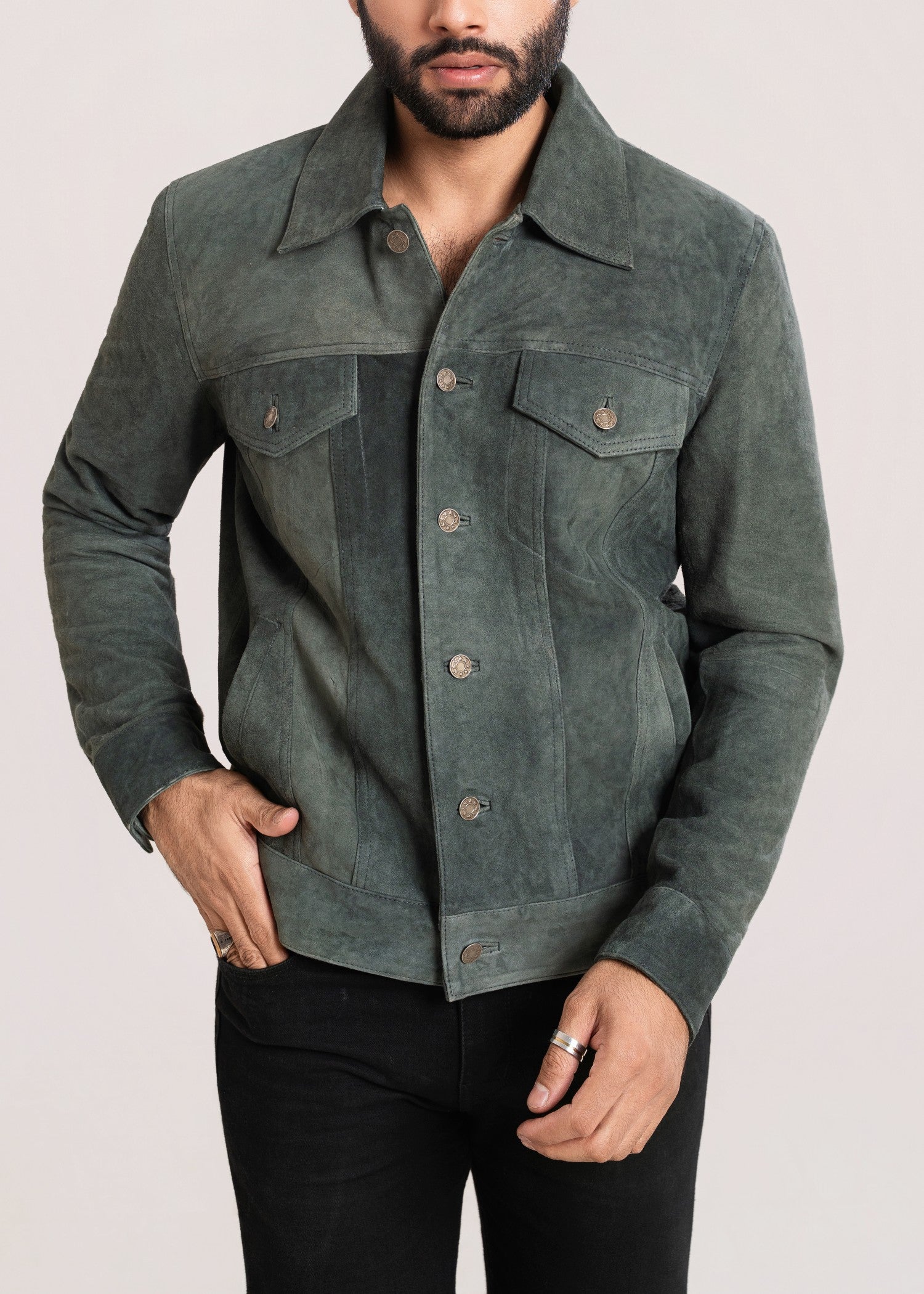 suede leather Jacket in Green