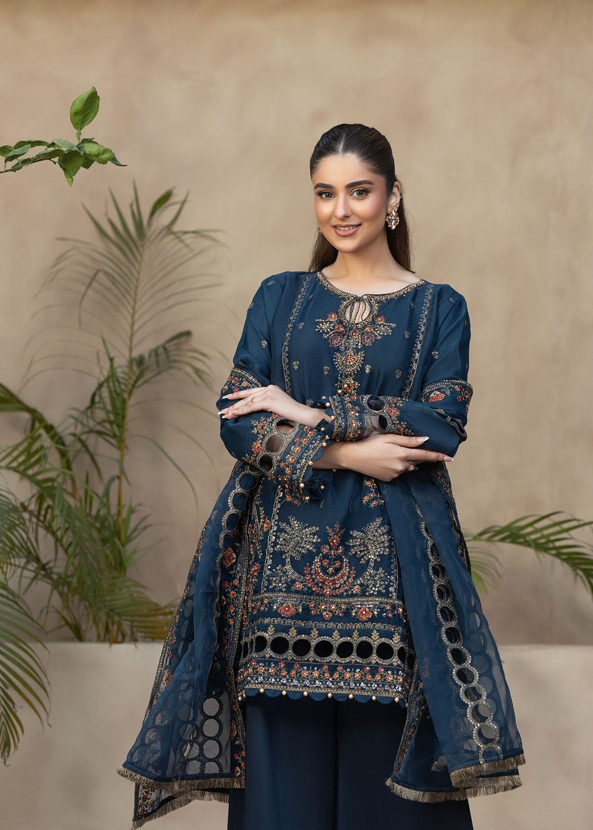 poly organza Kurta Set in Navy blue