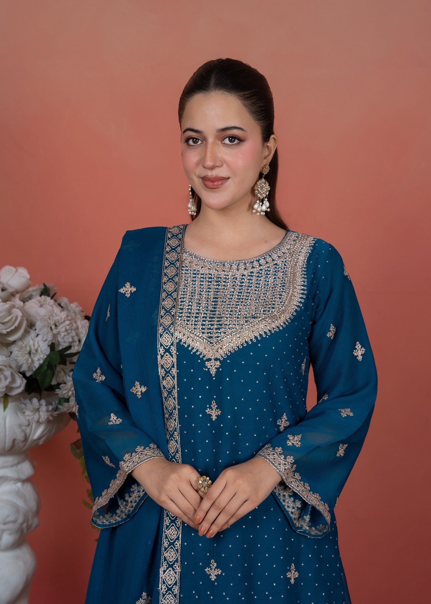 chiffon Kurta Set in Azure