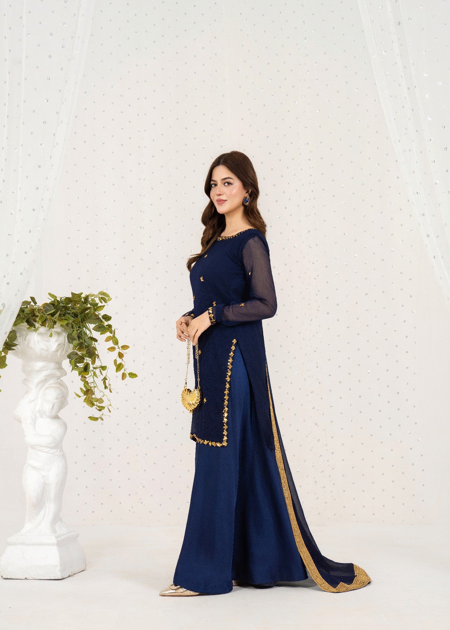 chiffon Sharara in Navy blue