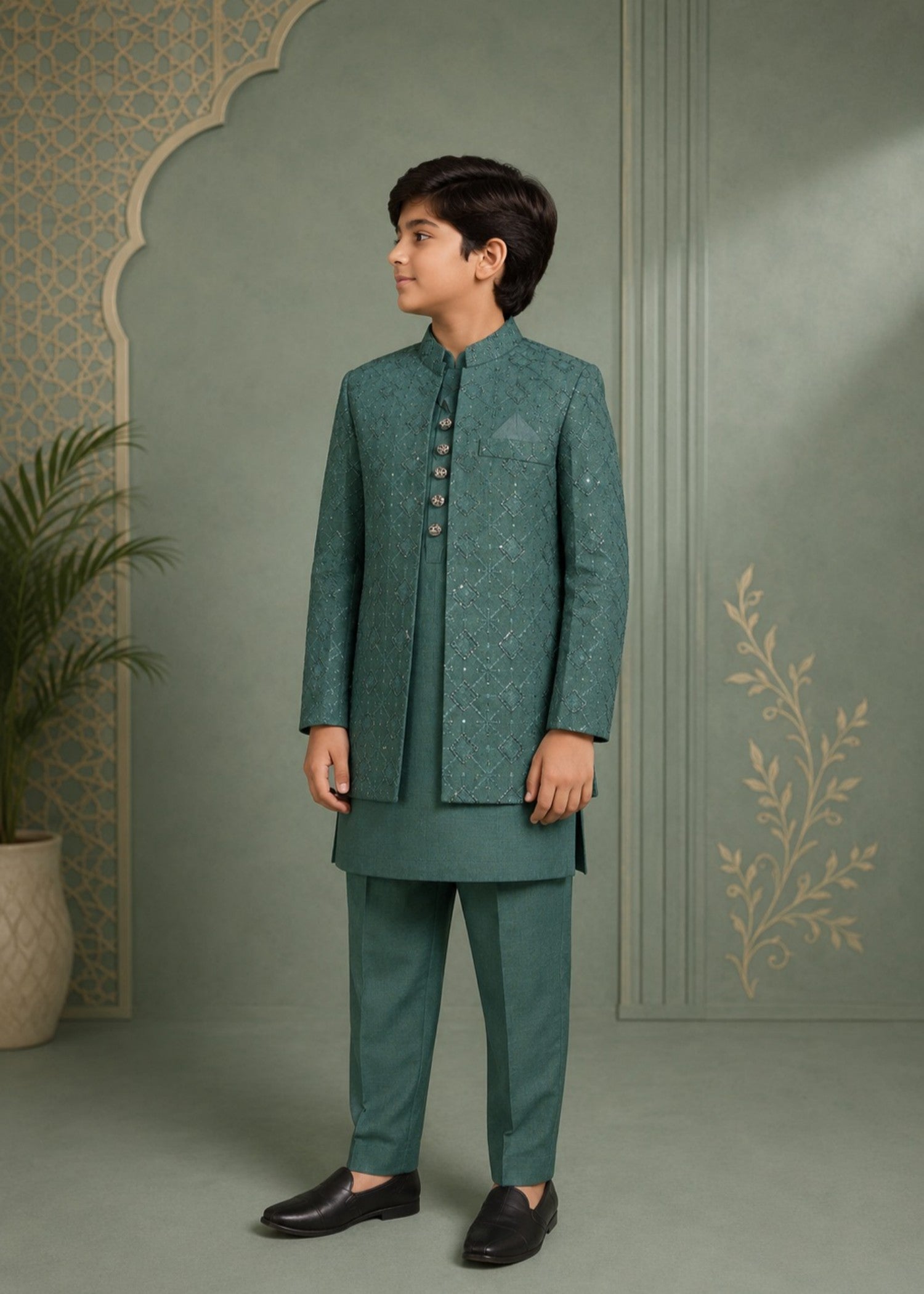 masuri Sherwani in Bottle green