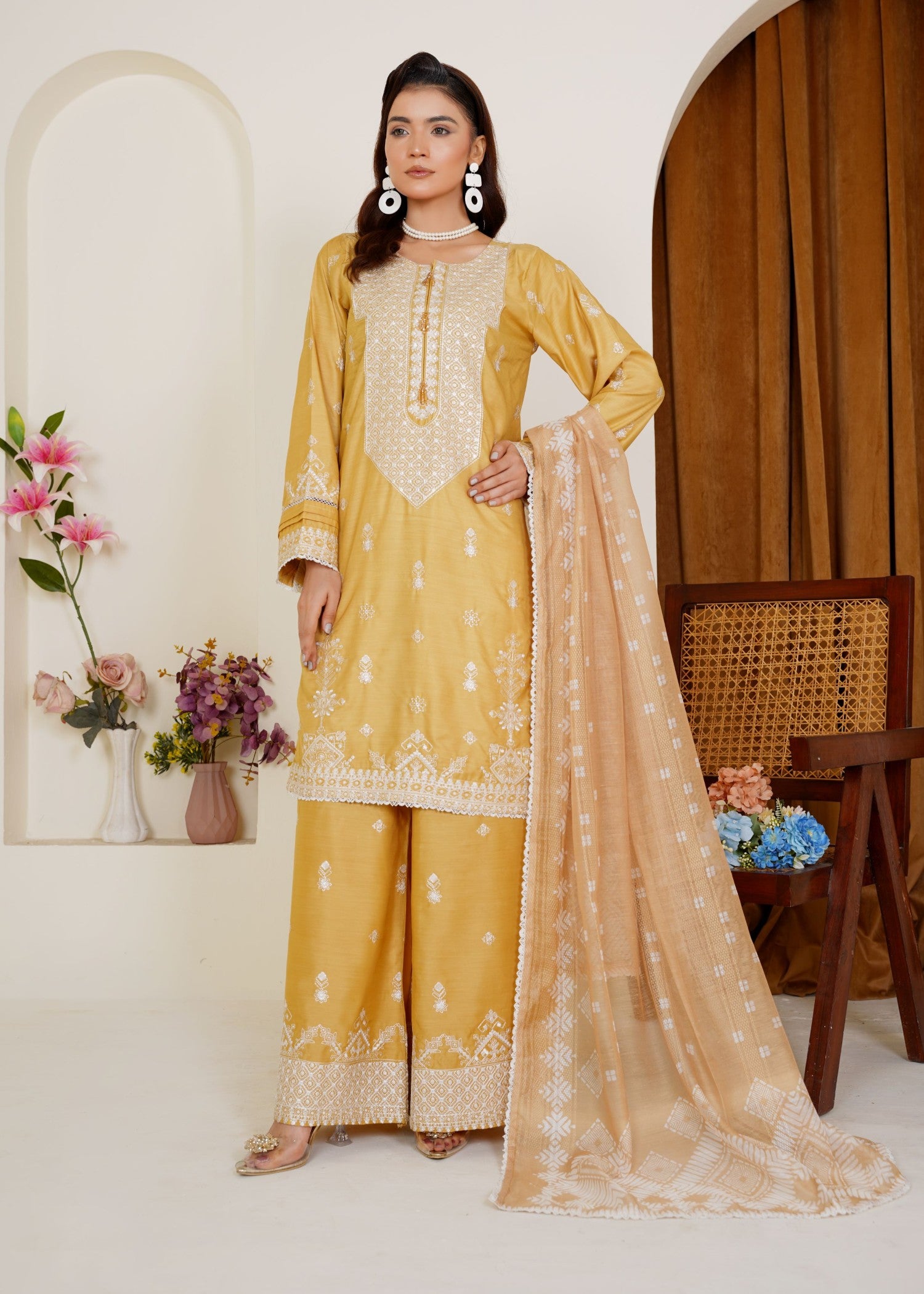 viscose Kurta Set in Mustard, goldenrod