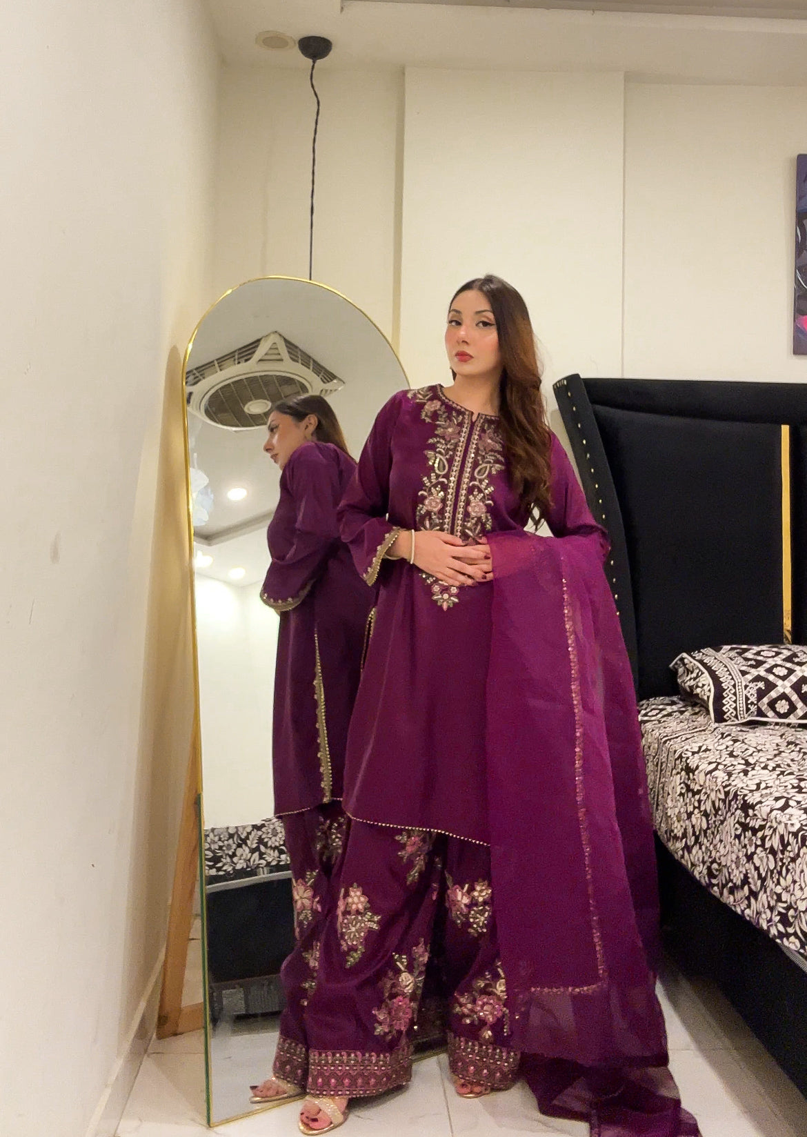 kattan silk Kurta Set in Plum purple