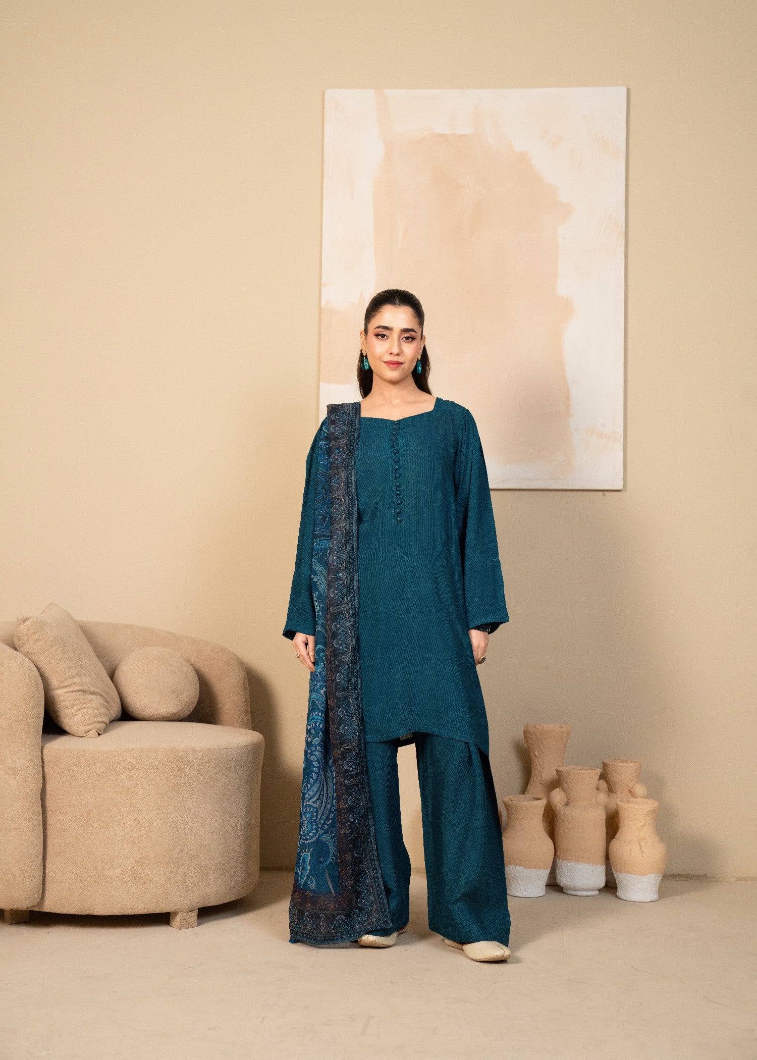 raw silk Kurta Set in Twilight blue
