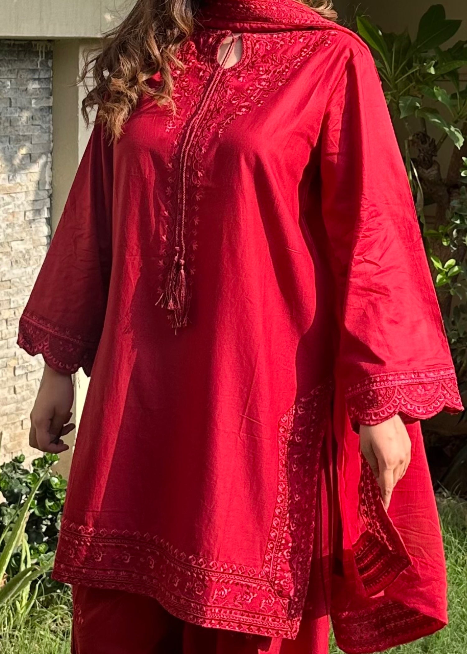 cotton Kurta Set in Amaranth