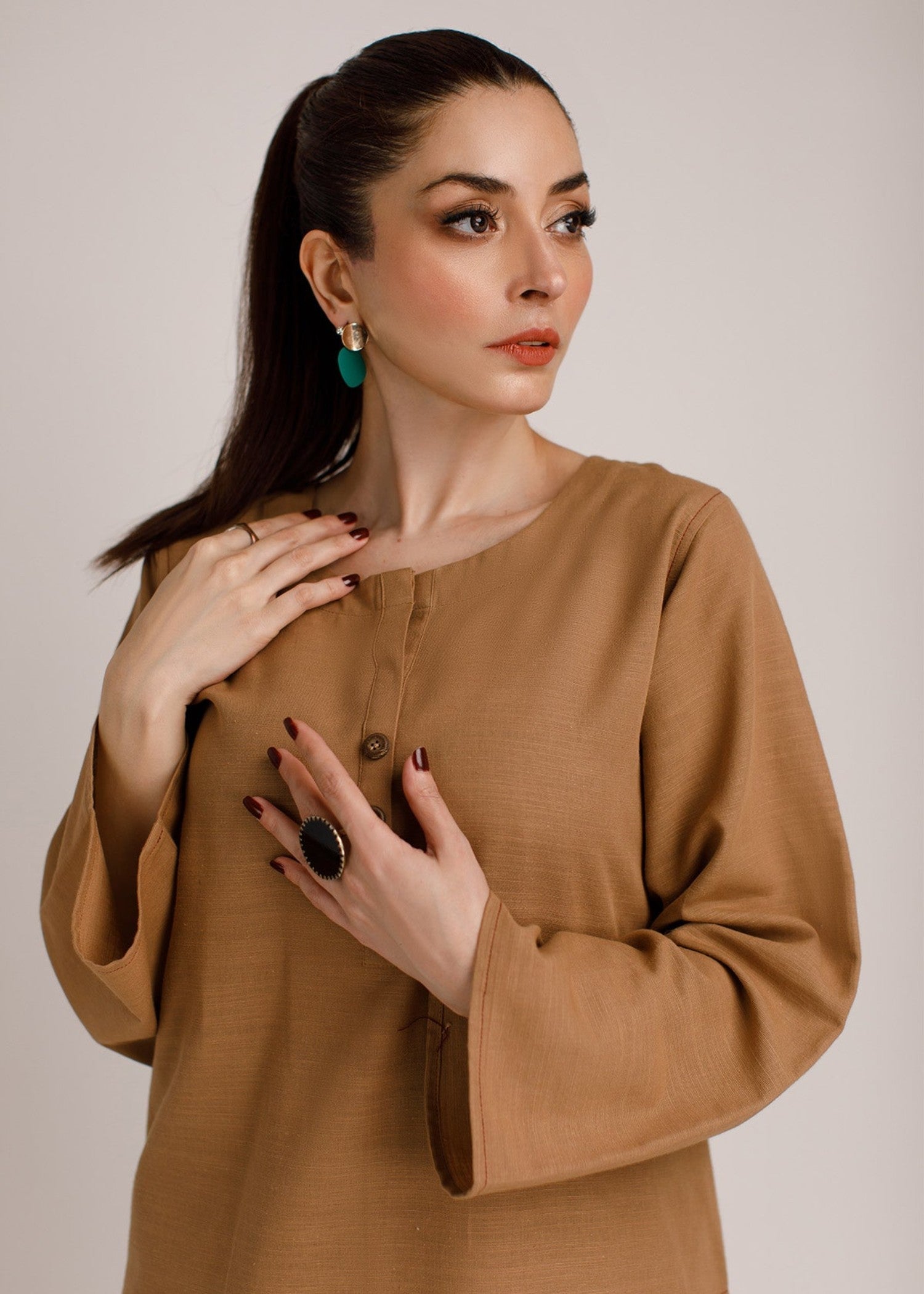 khaddar Kurta Set in Earth brown