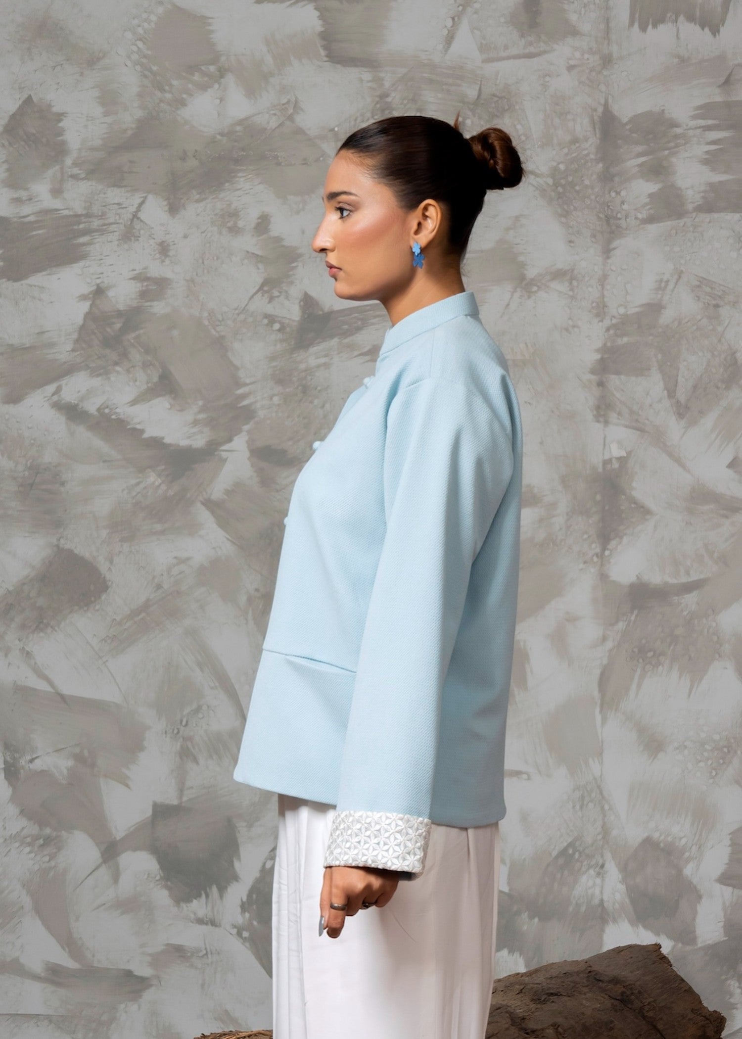 cotton pique Coat in Powder blue