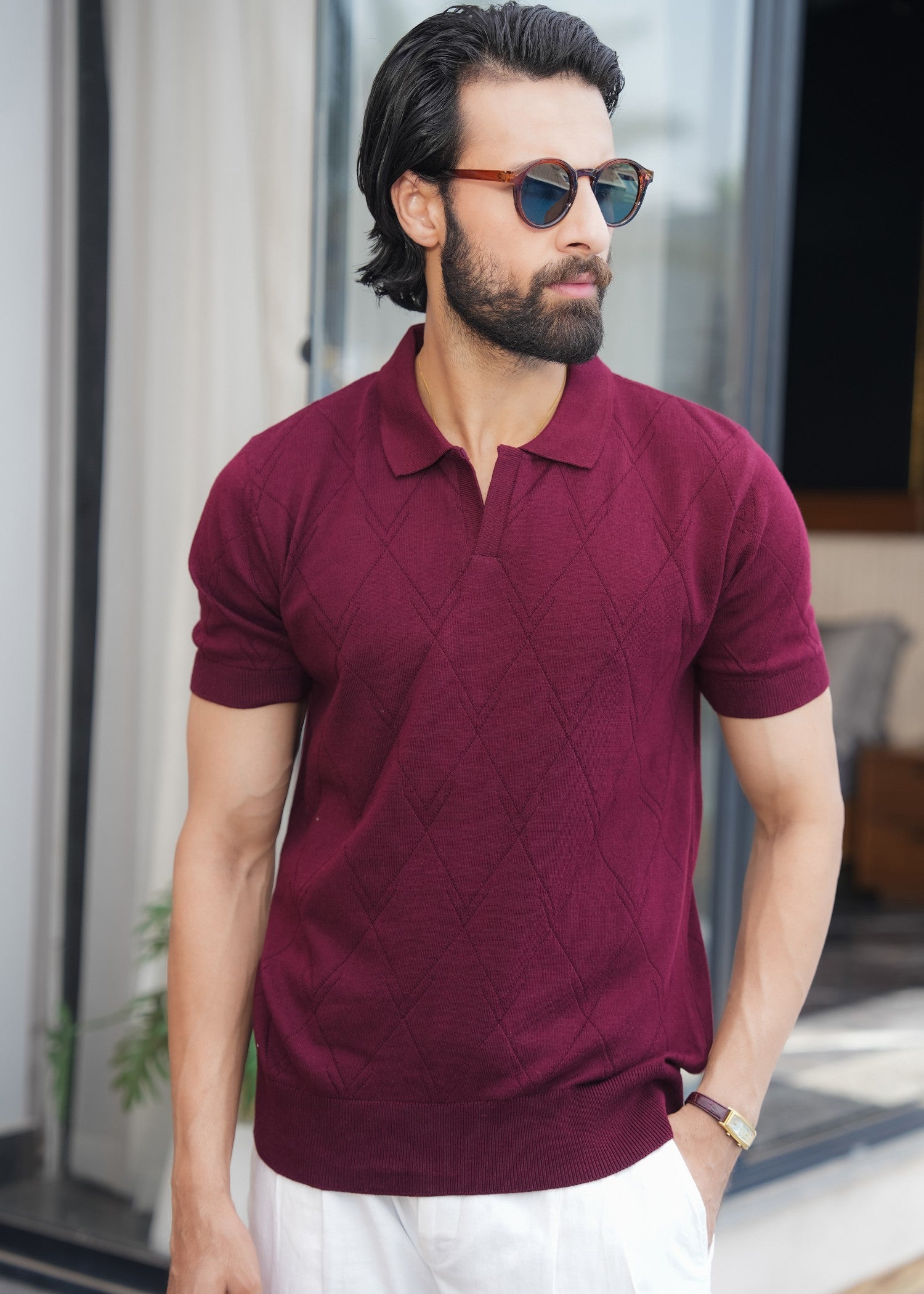 cotton Polo Shirt in Brick red