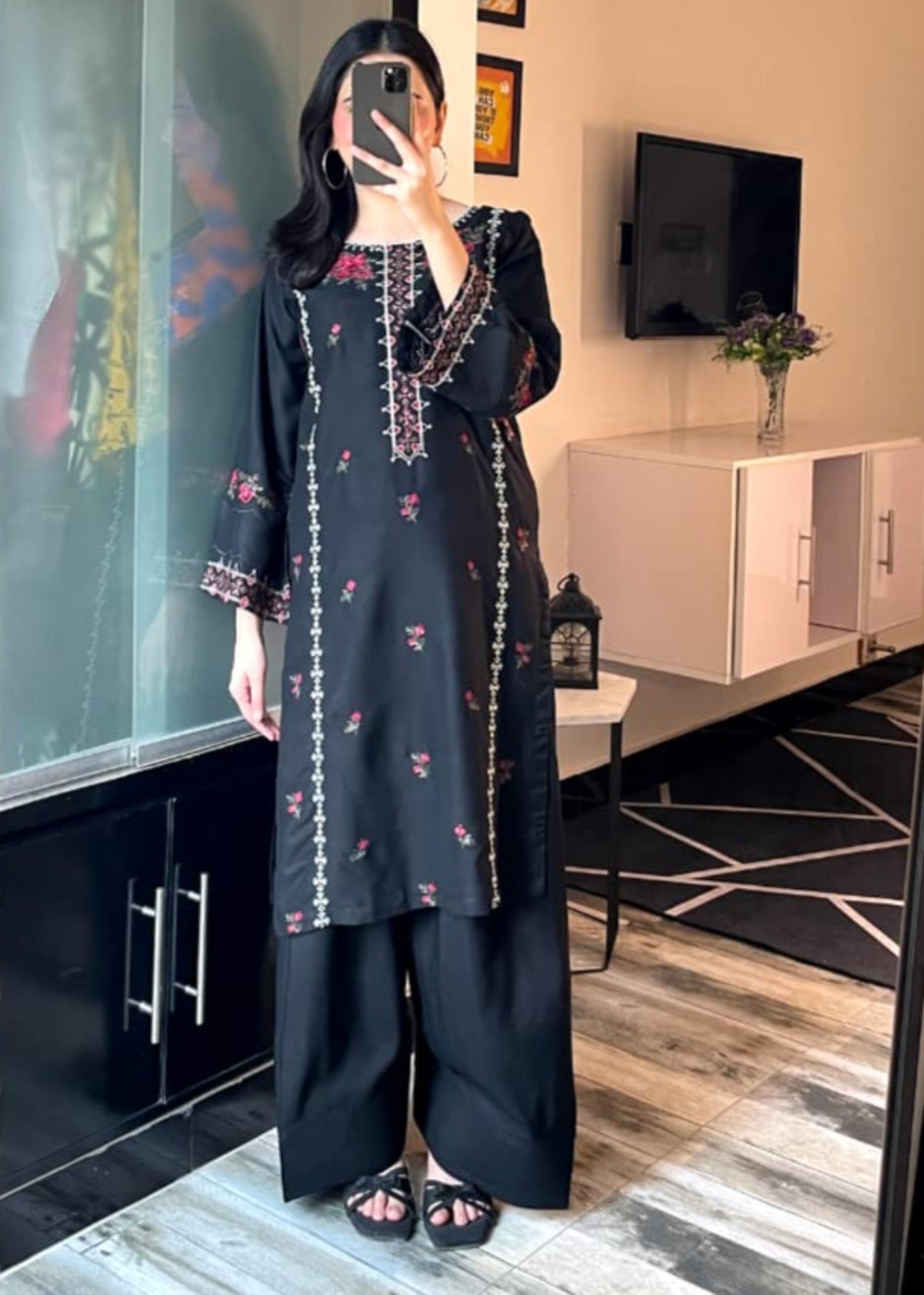 arabic lawn Kurta Set in Black