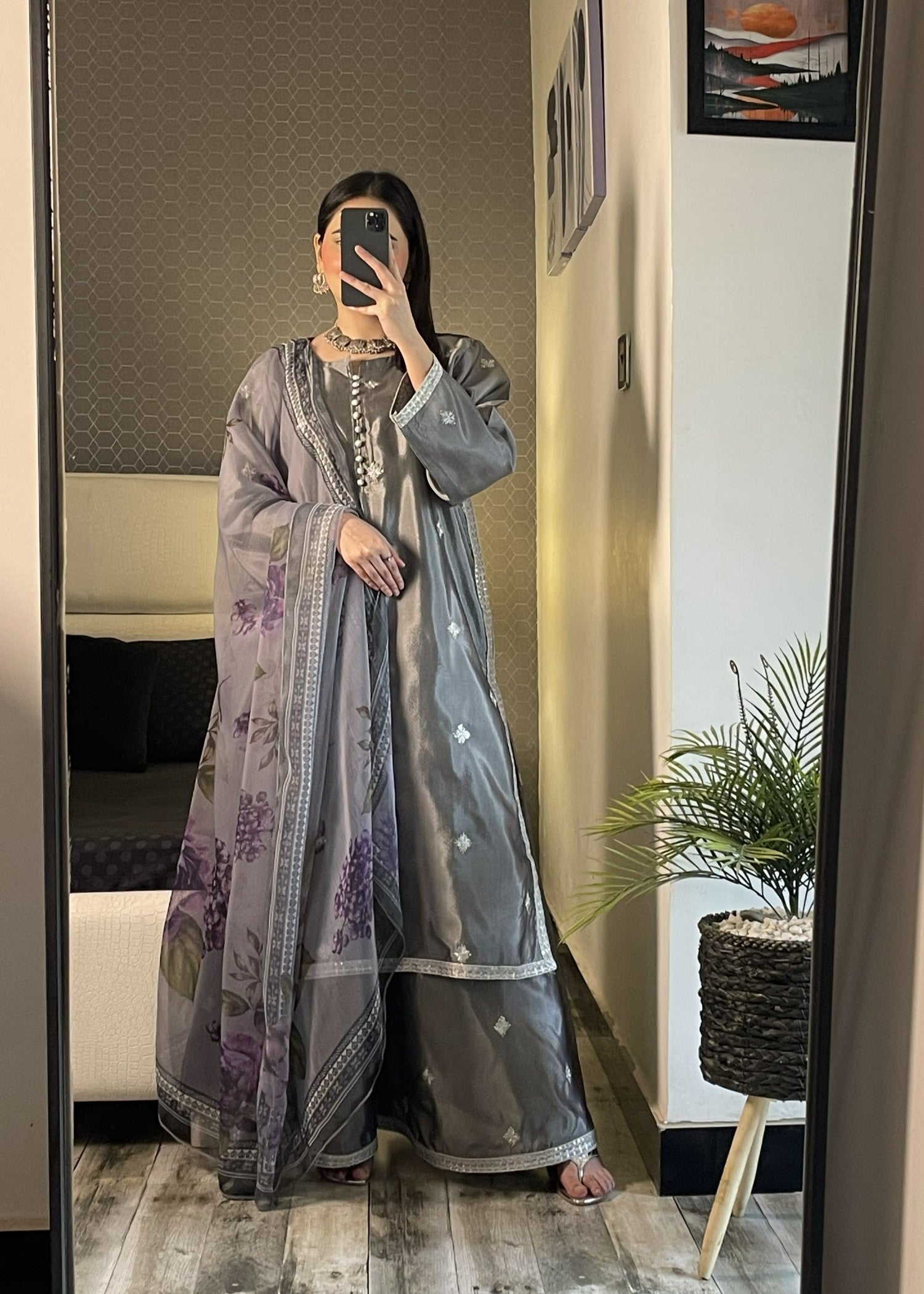 silk Sharara in Silver