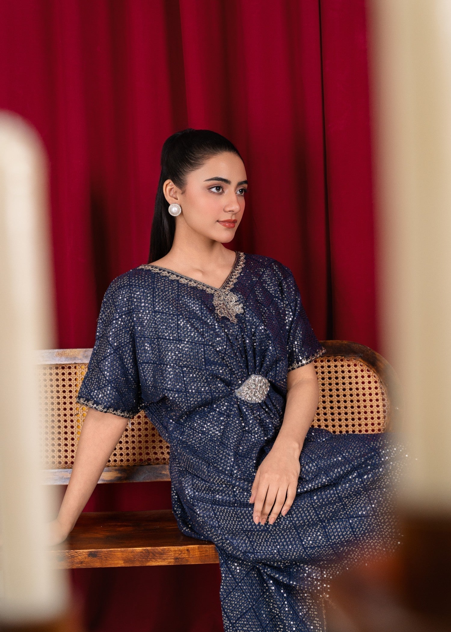 chiffon Kaftan in Navy blue