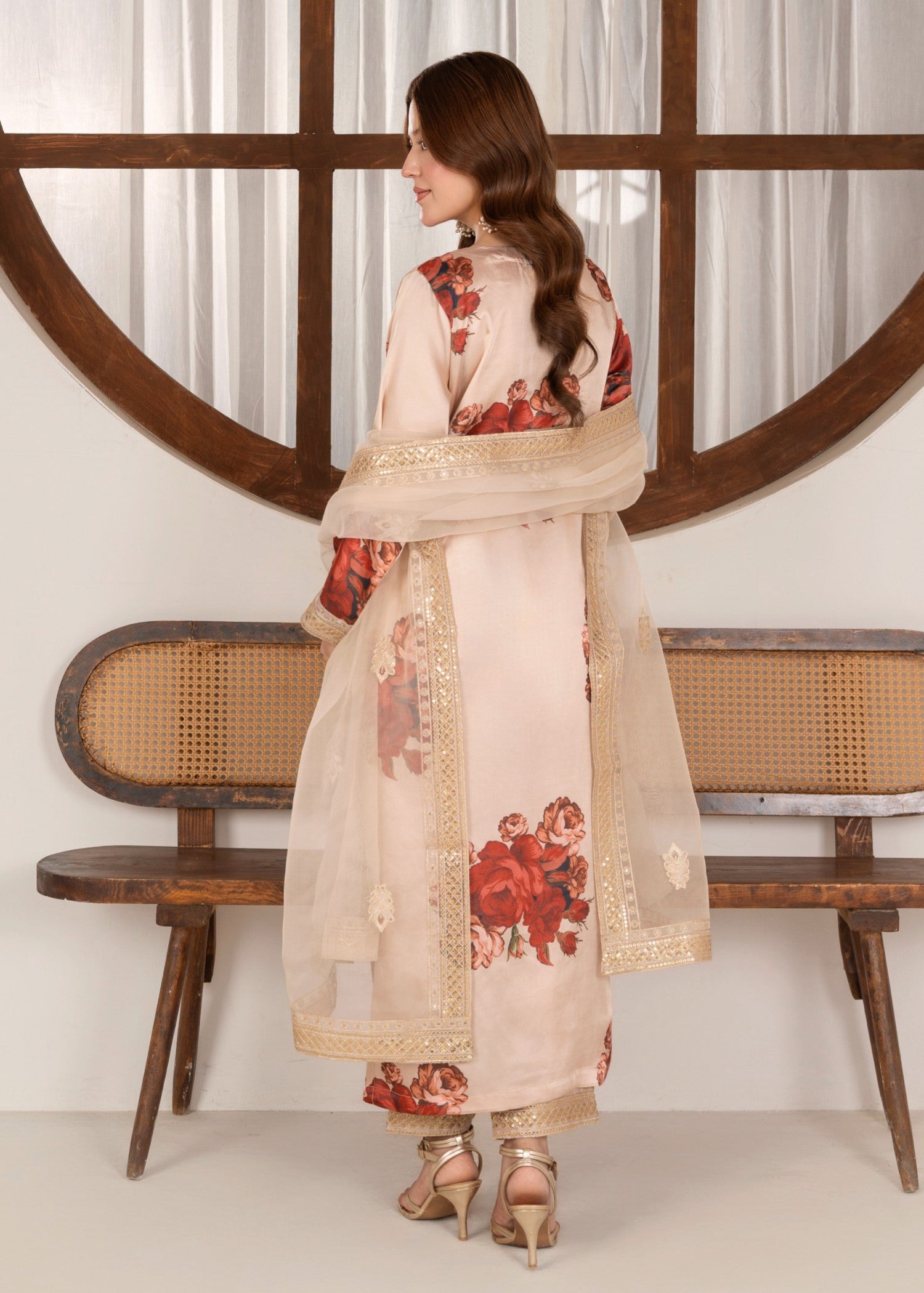 silk charmeuse Kurta Set in Cream