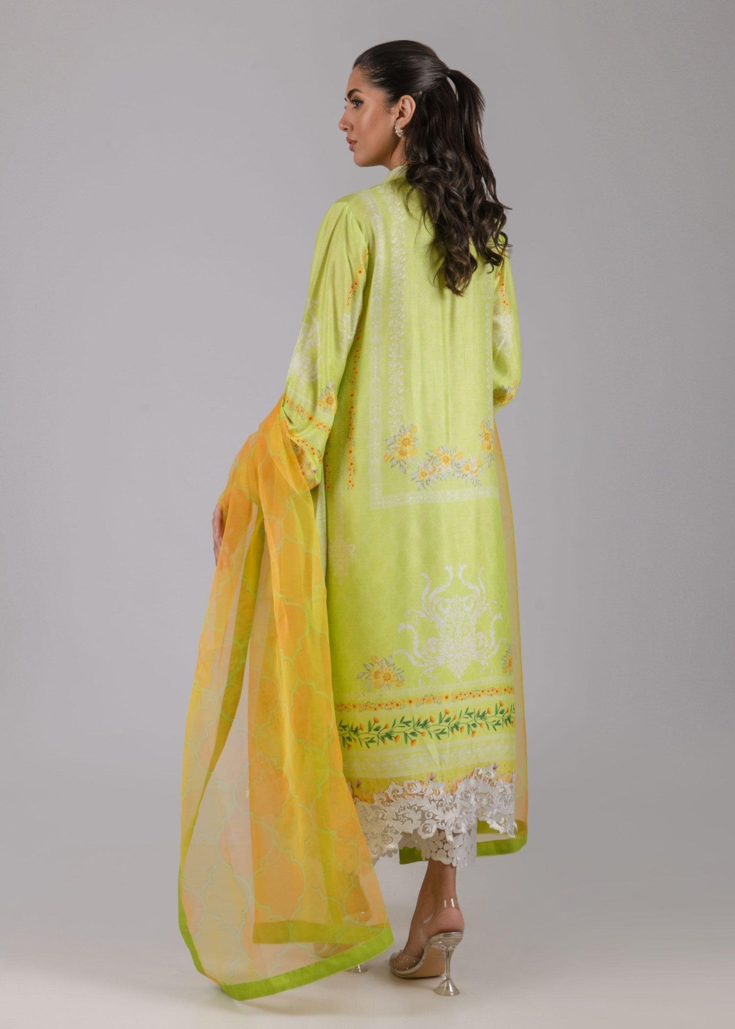poly lawn Unstitched in Yellow green