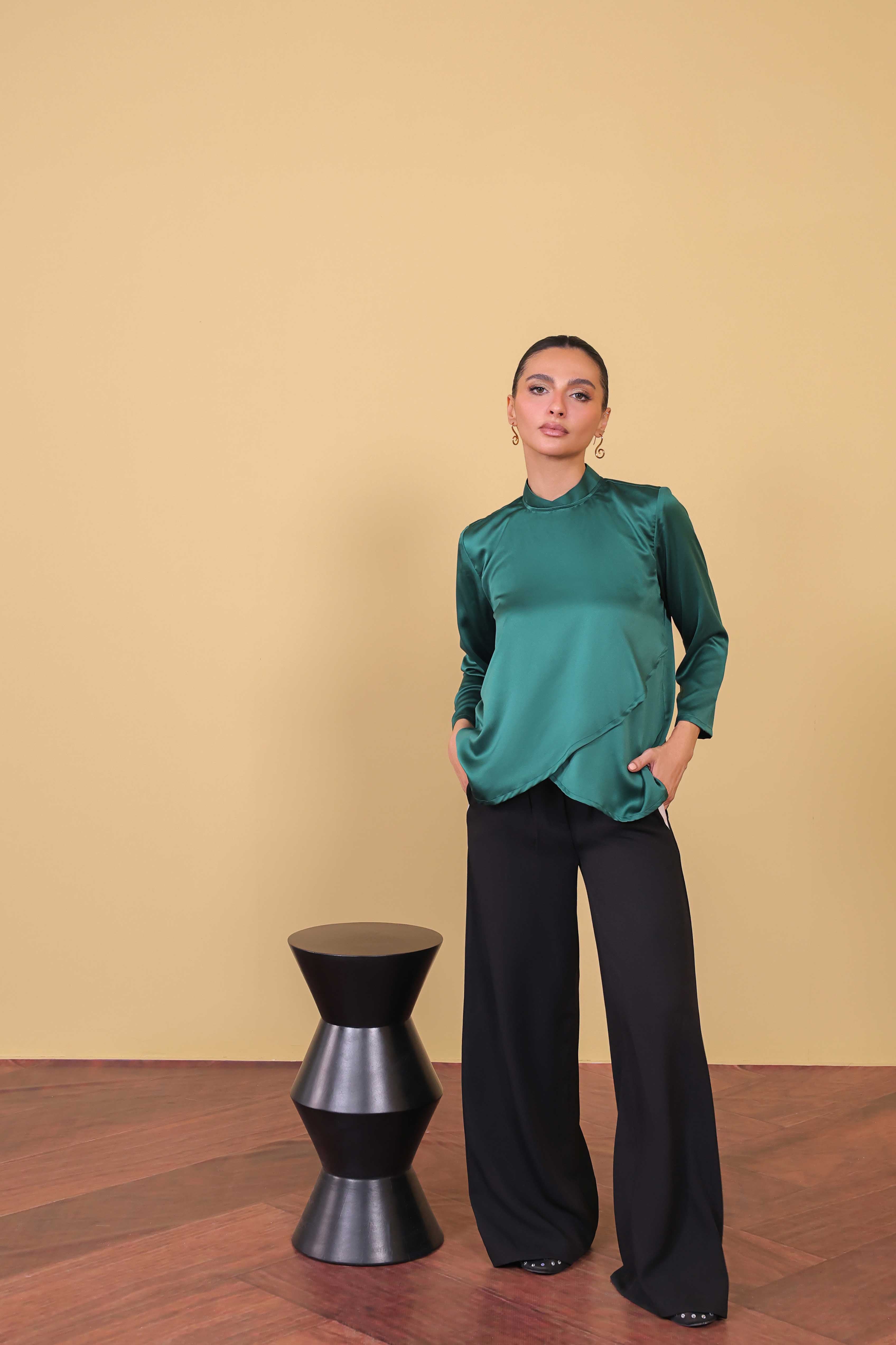 satin polyester Top in Teal