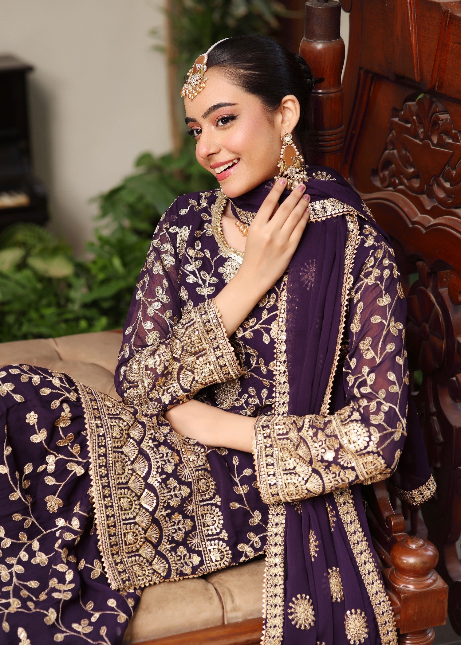 chiffon Gharara in Purple
