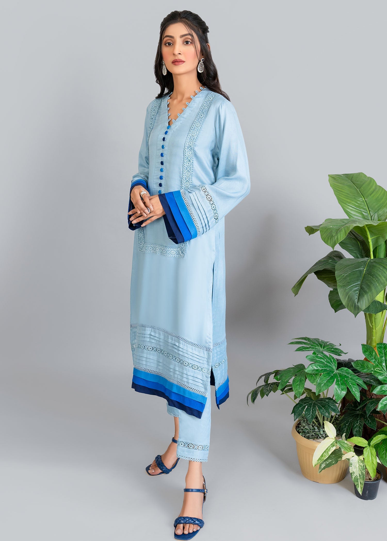 cotton linen Kurta Set in Sky blue