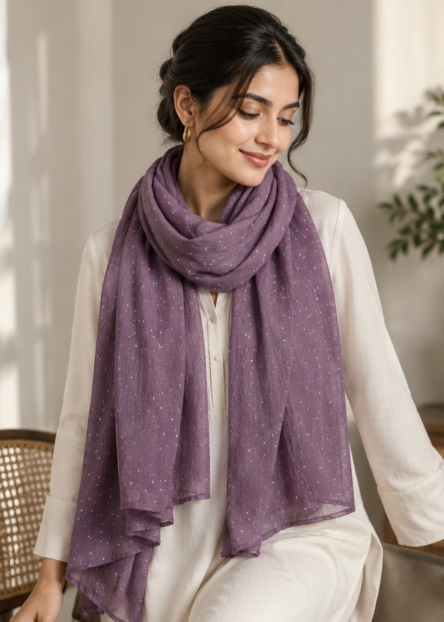 slub lawn Hijab in Plum