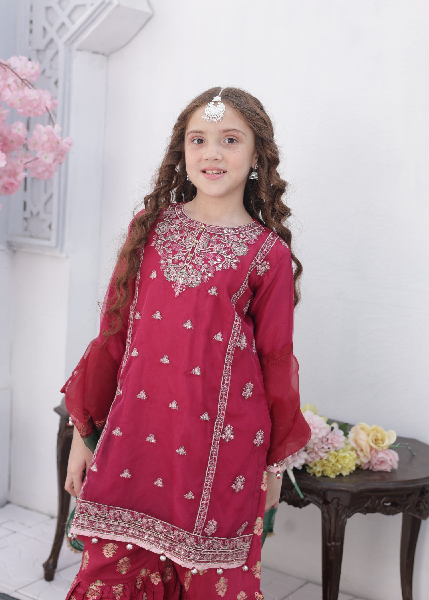 organza Gharara in Magenta haze