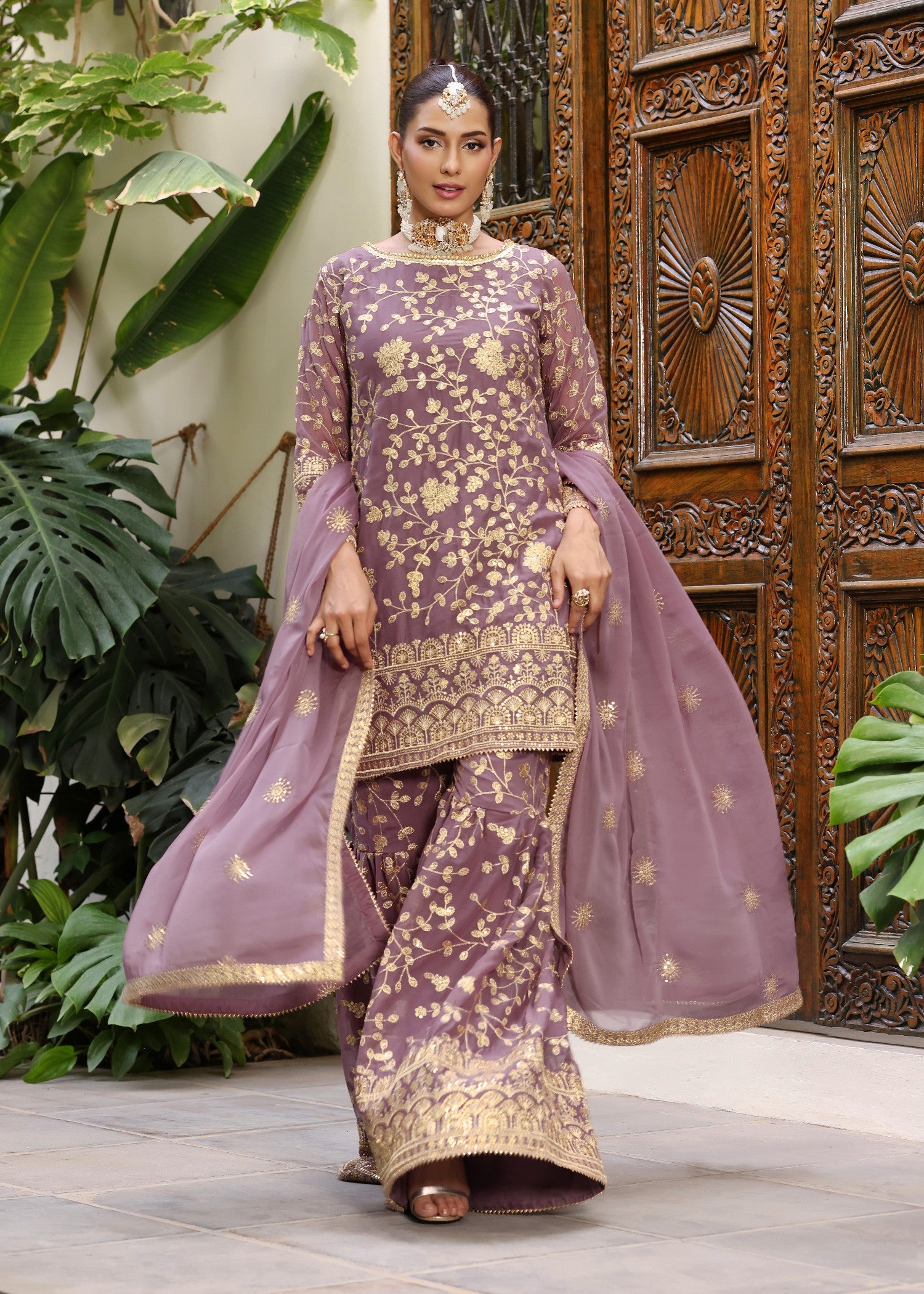 chiffon Gharara in Lilac