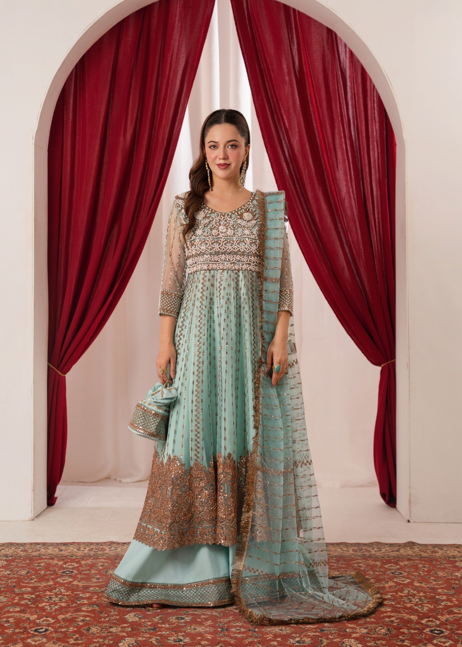 zari net Anarkali in Light blue
