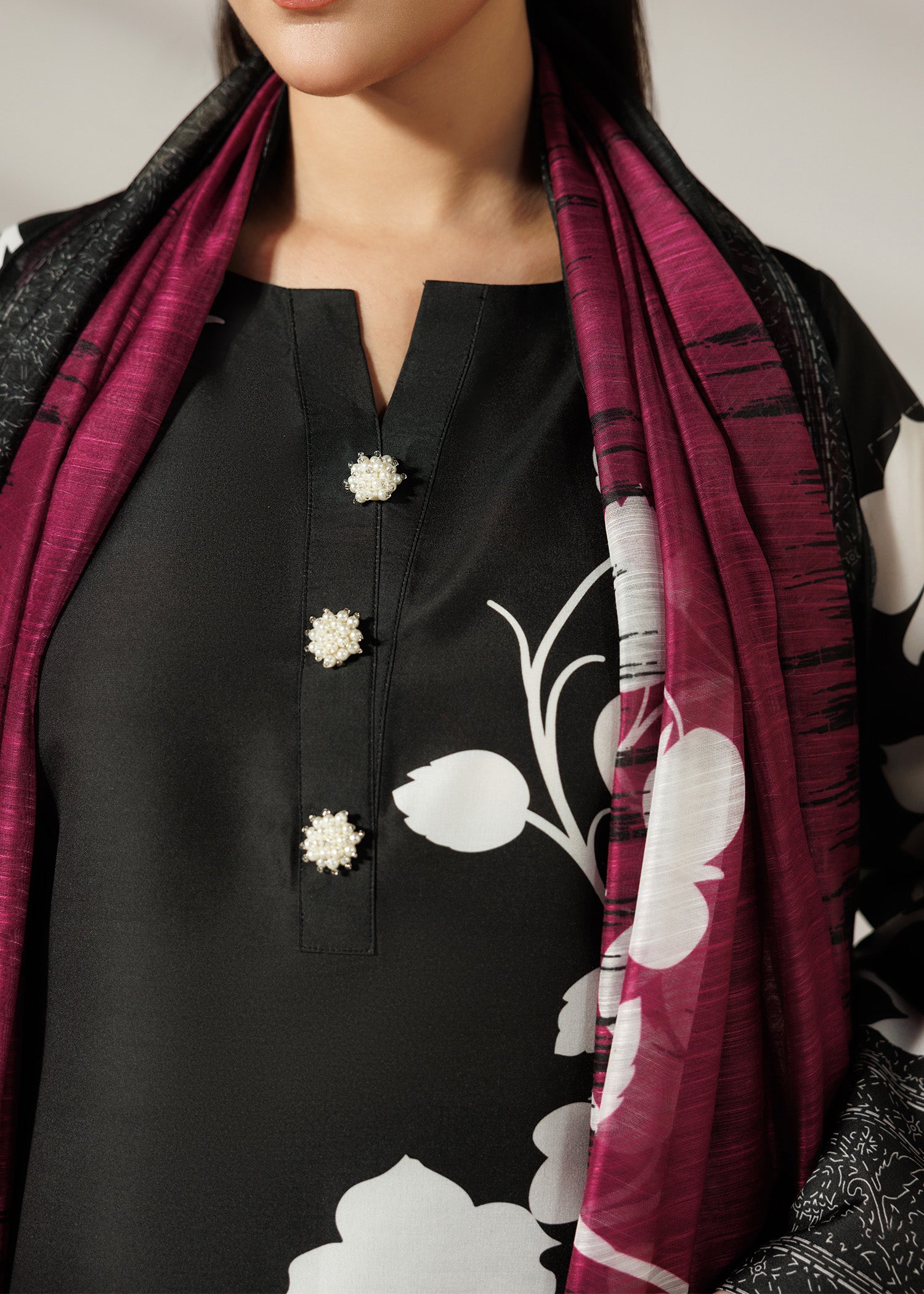 silk finish lawn Kurta Set in Black