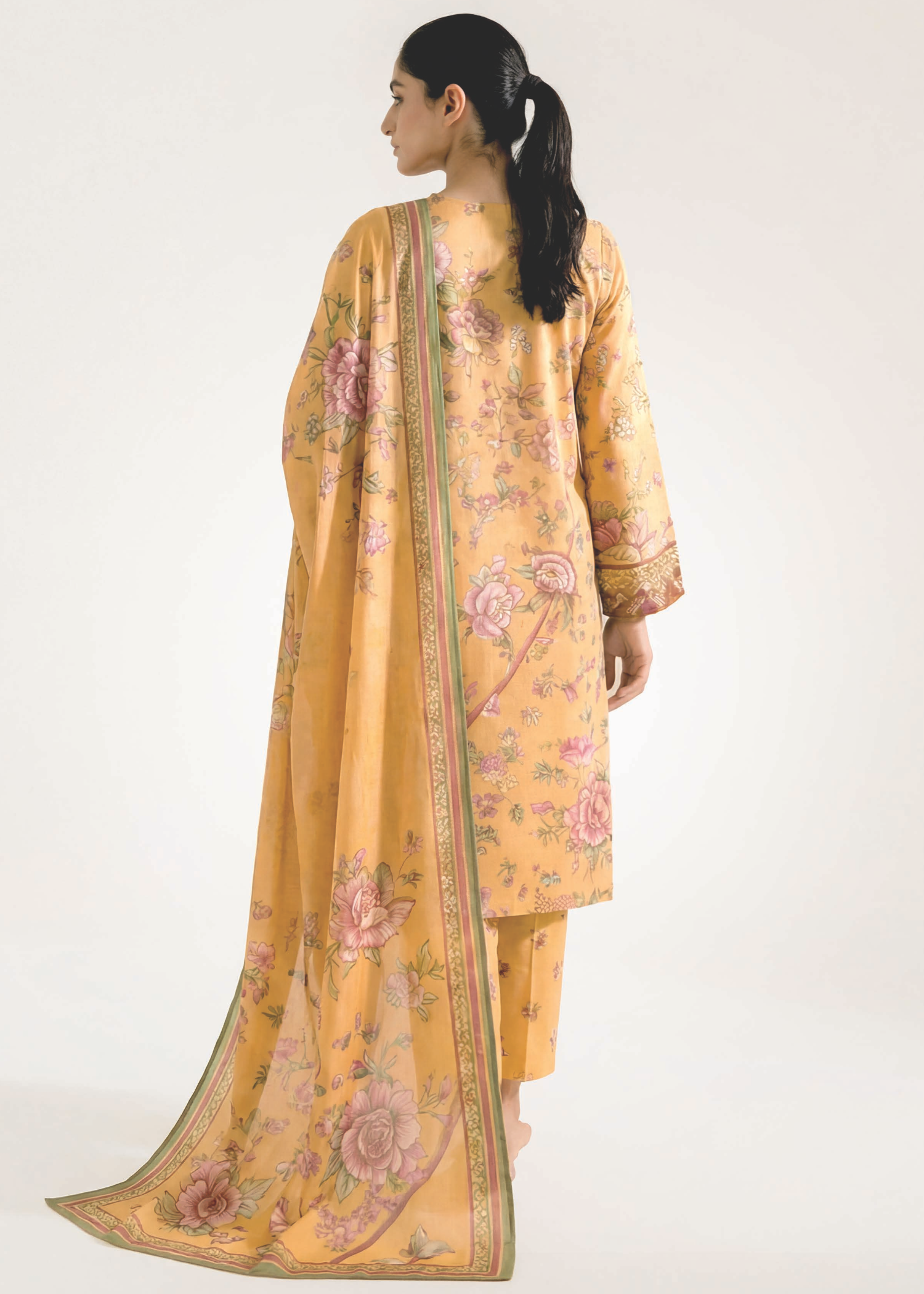 lawn cotton Kurta Set in Autumn gold