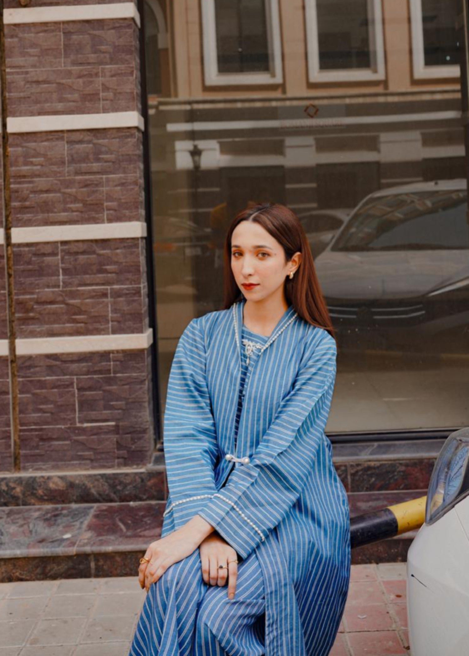 denim-like chambray Gown in Light blue