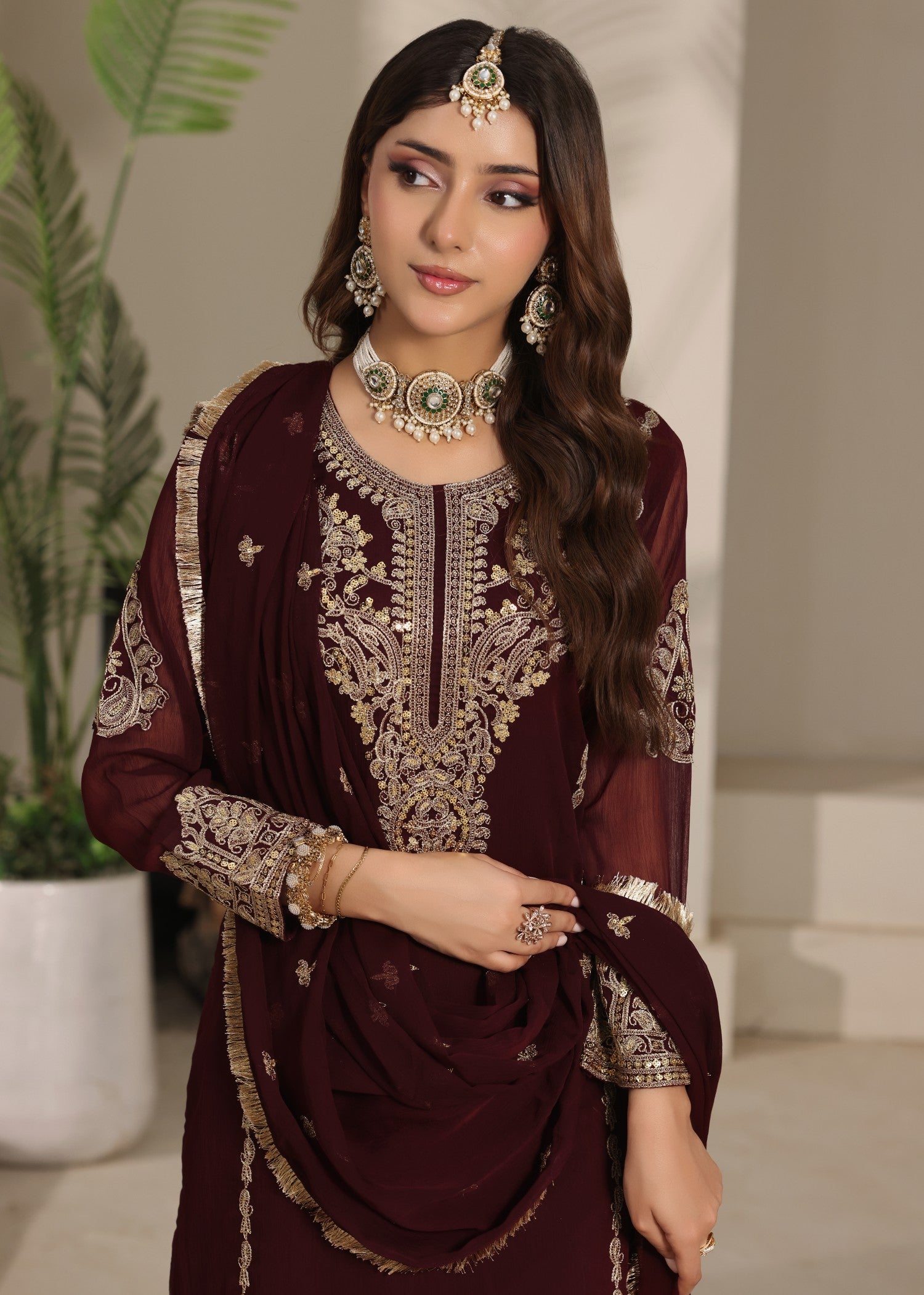 pk chiffon Kurta Set in Maroon