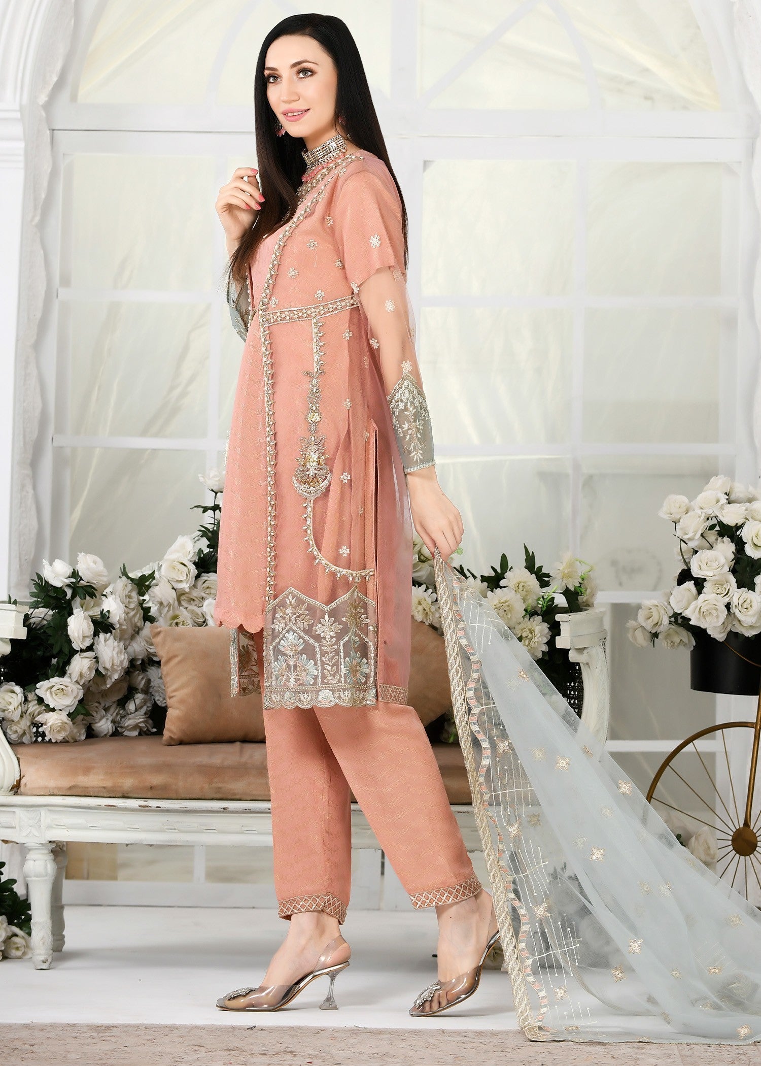 organza Gown in Peach pink