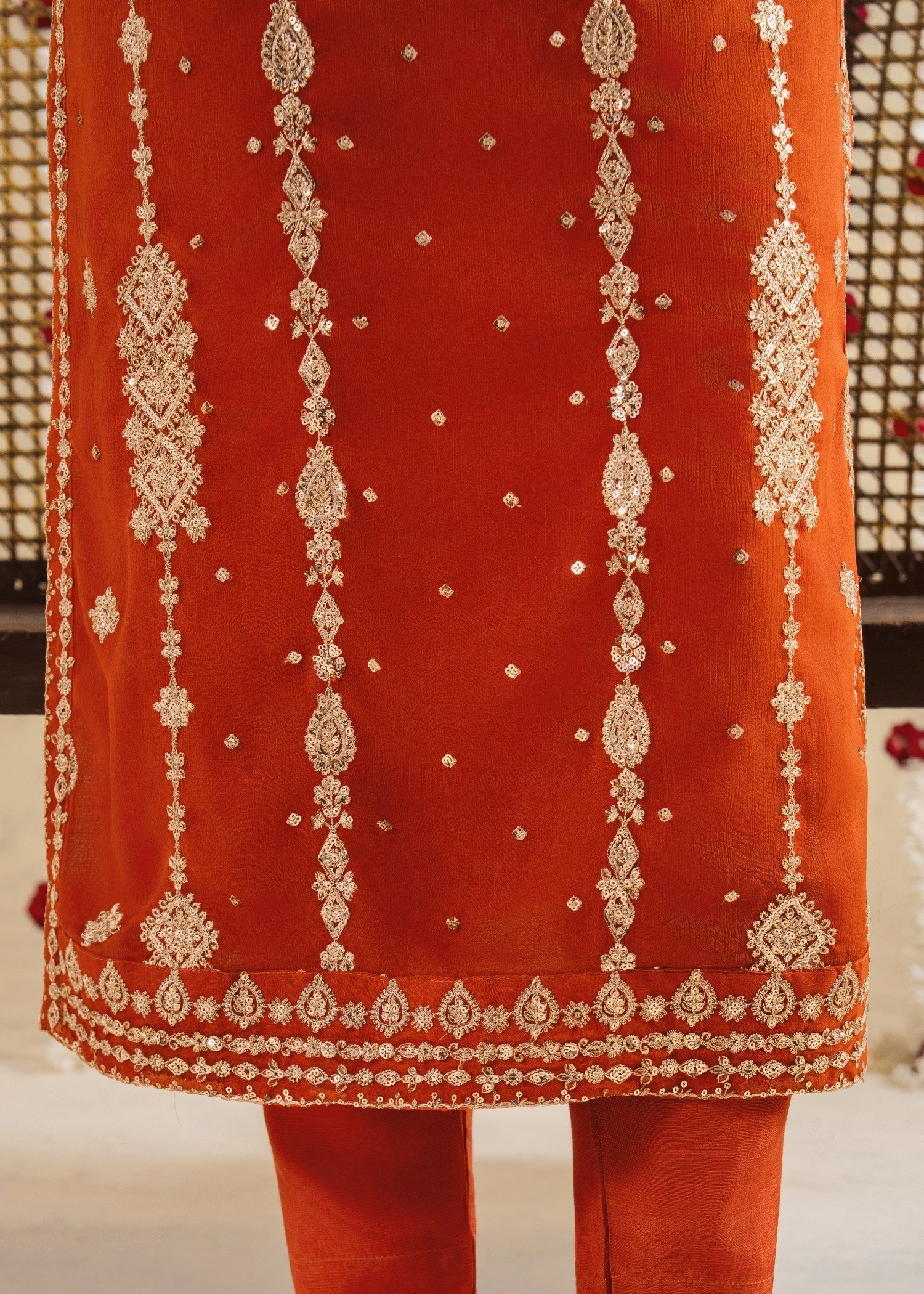 chiffon Kurta Set in Rust red
