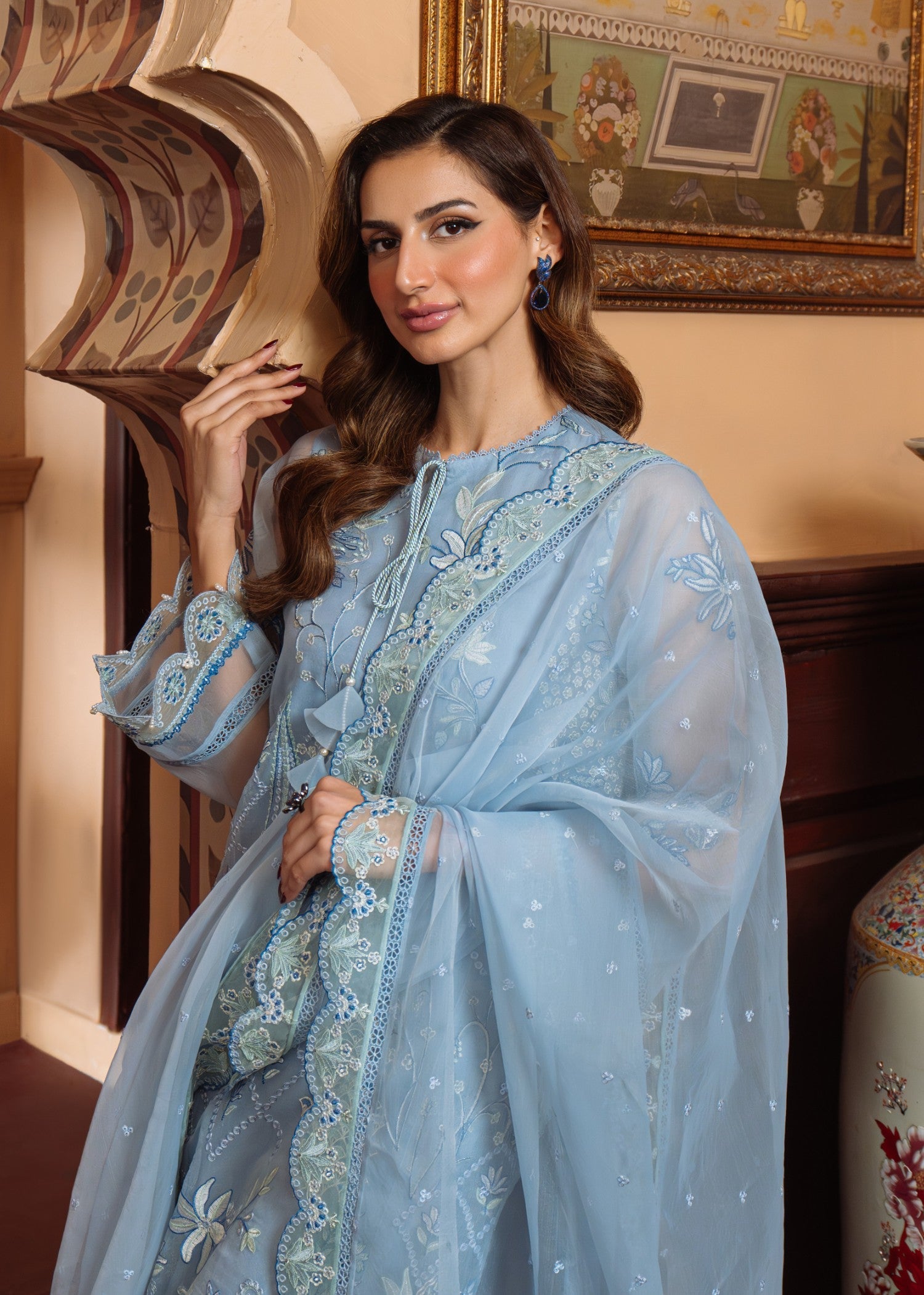 organza Unstitched in Powder blue