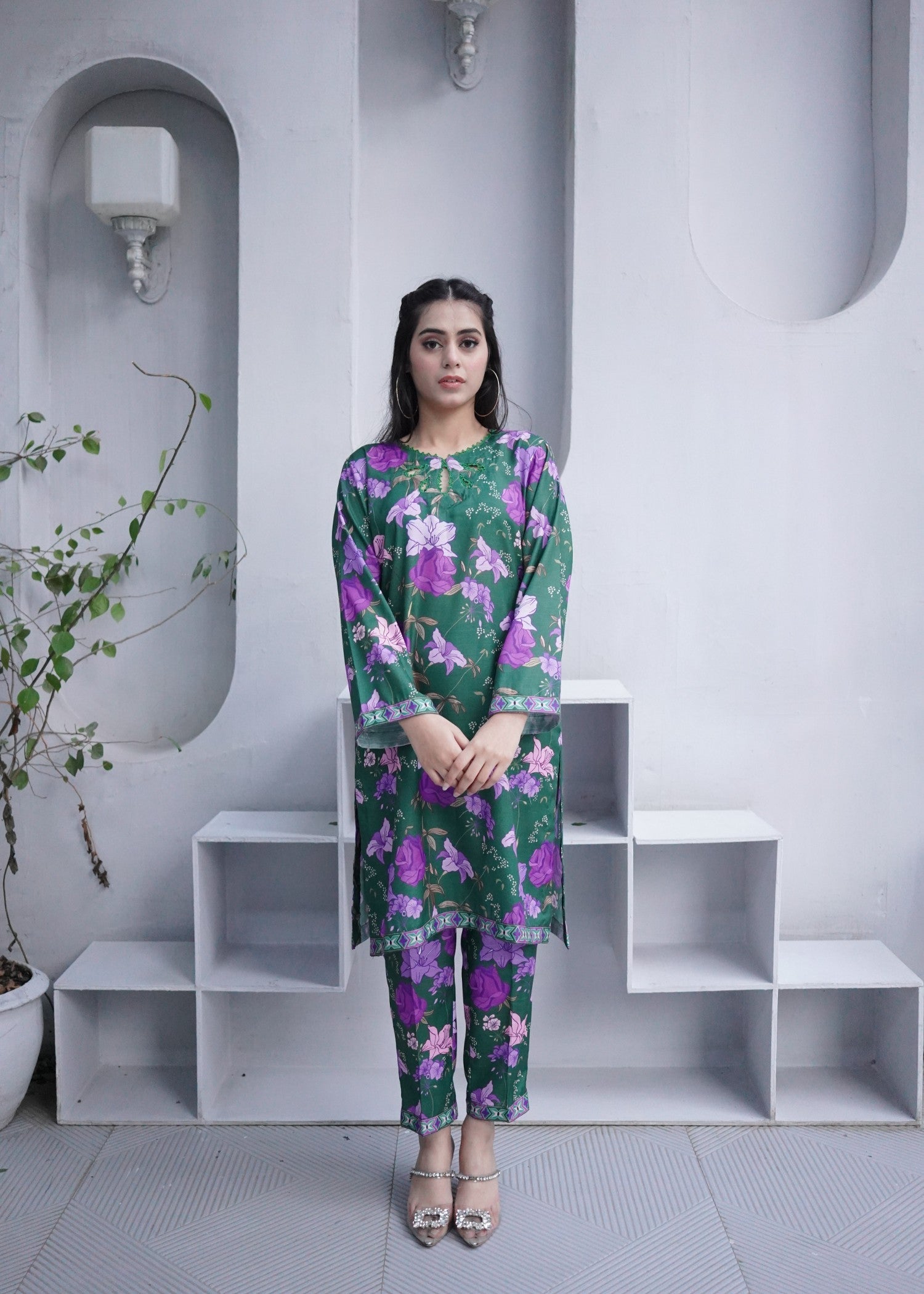 slub khaddar Co Ord Sets in Emerald green