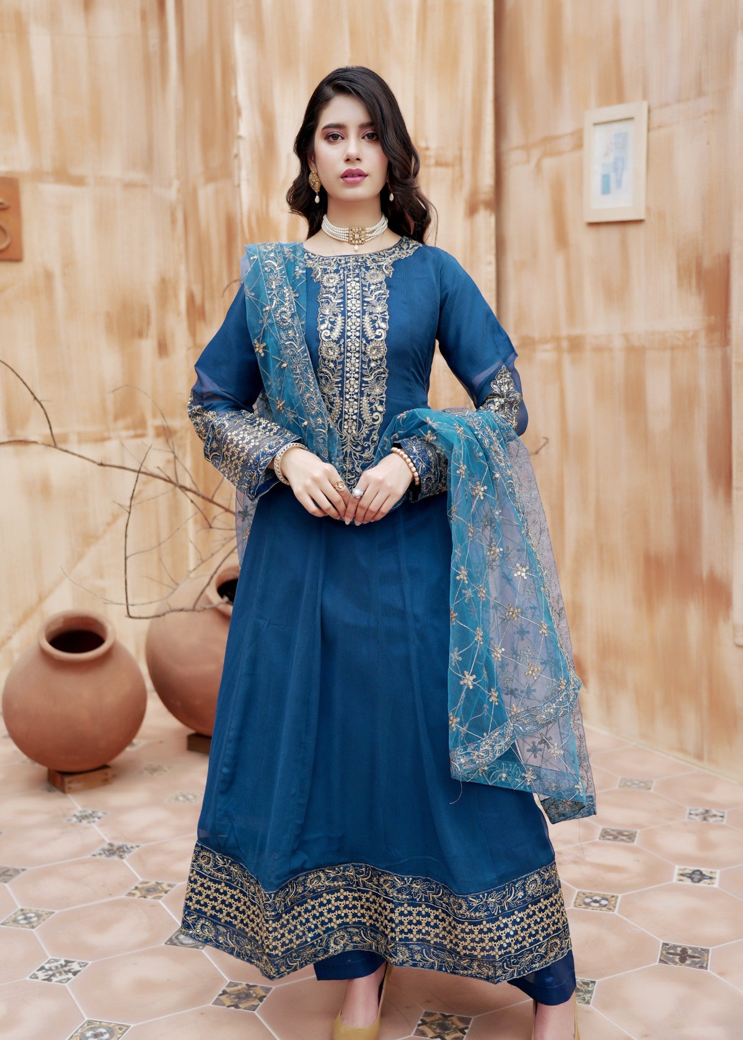 bemberg crinkle chiffon Maxi in Teal