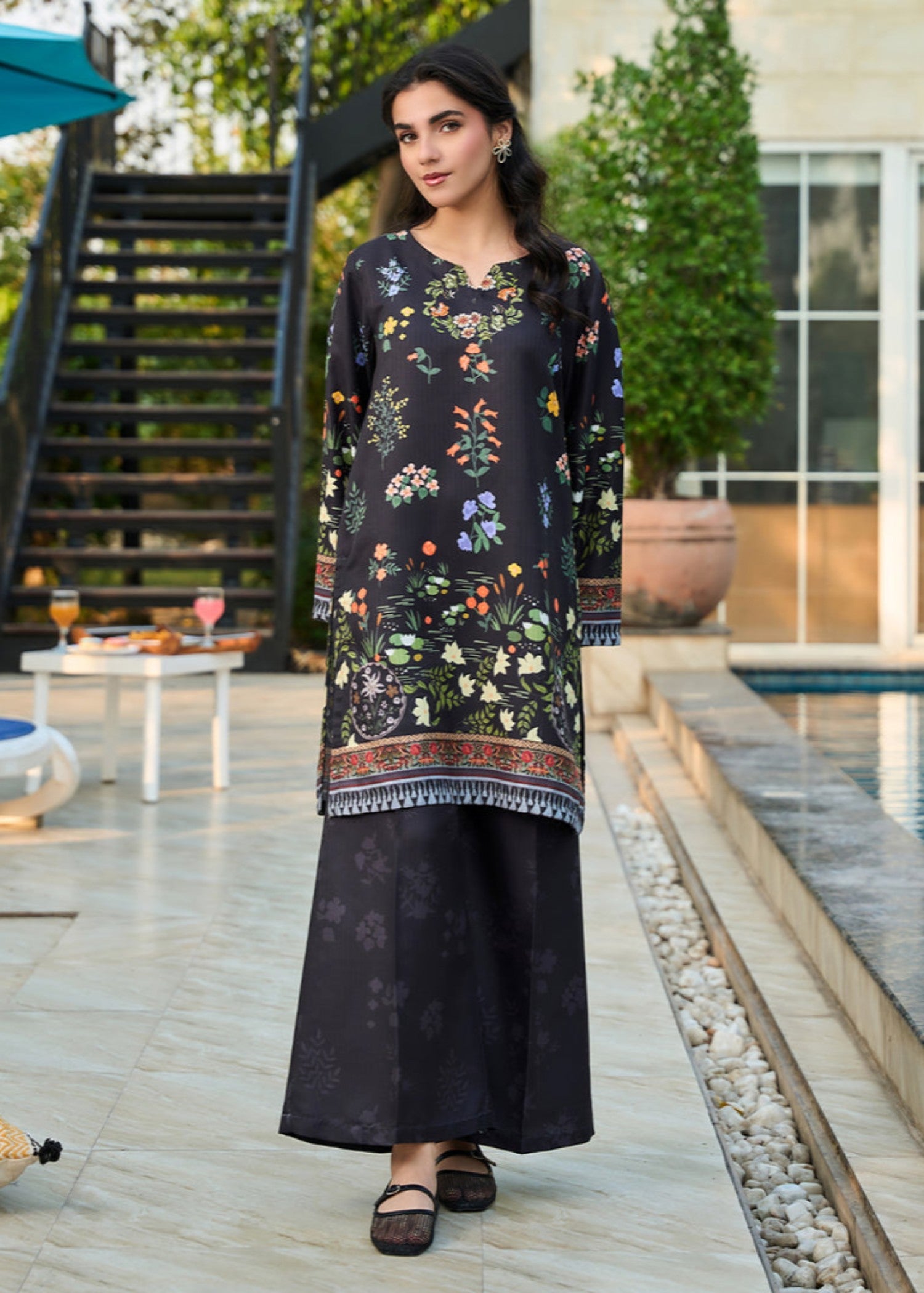 wool Kurta Set in Black