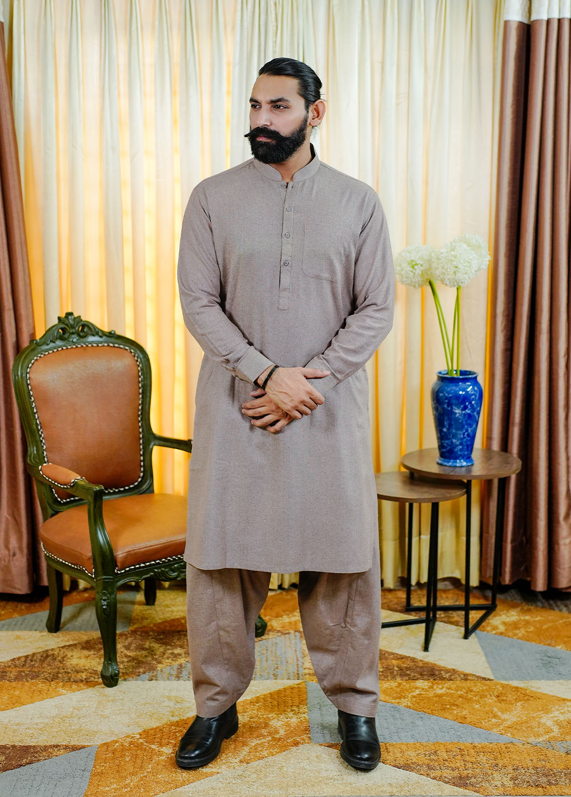 blended wool Shalwar Kameez in Lilac