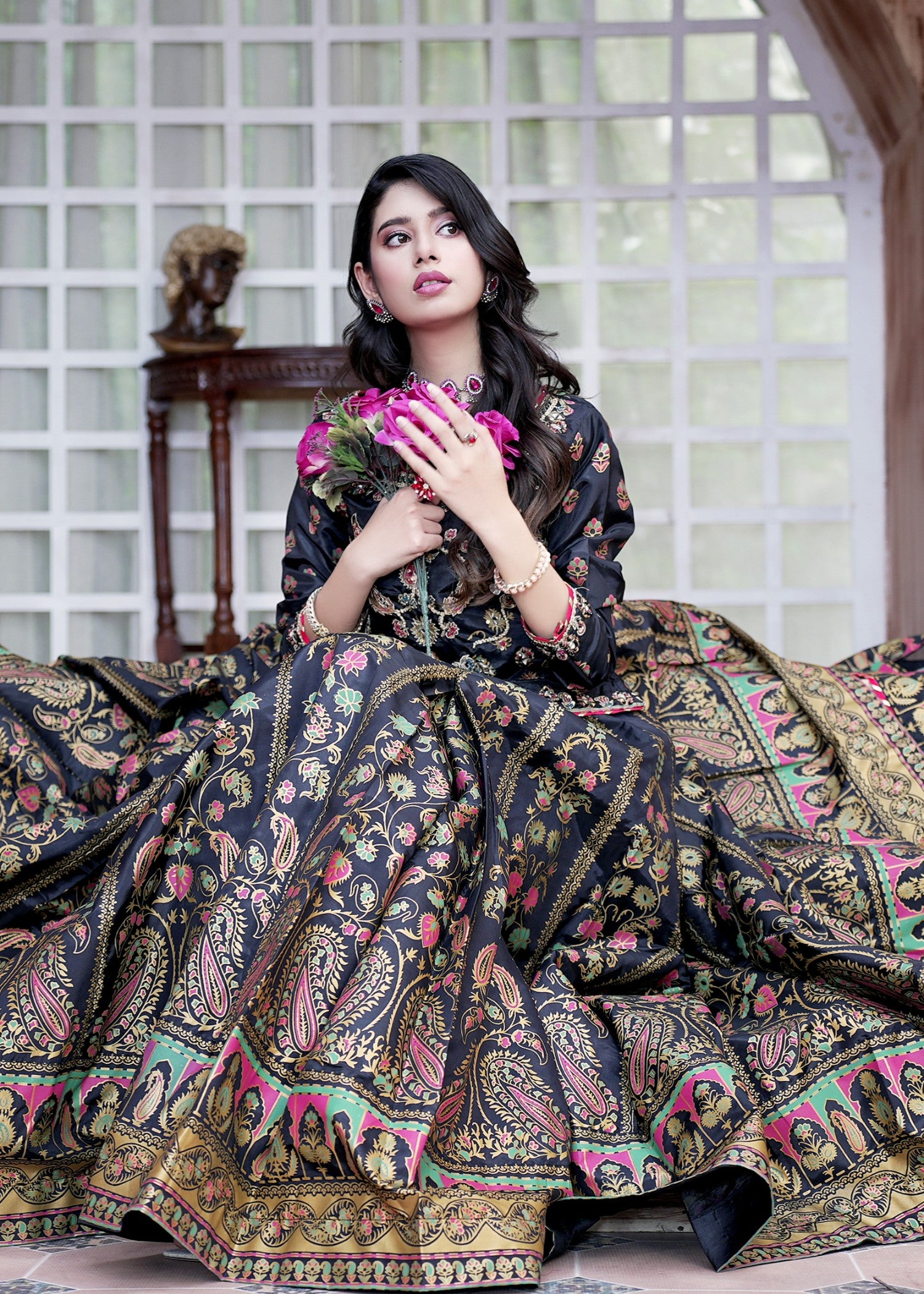 thai silk Lehenga in Black