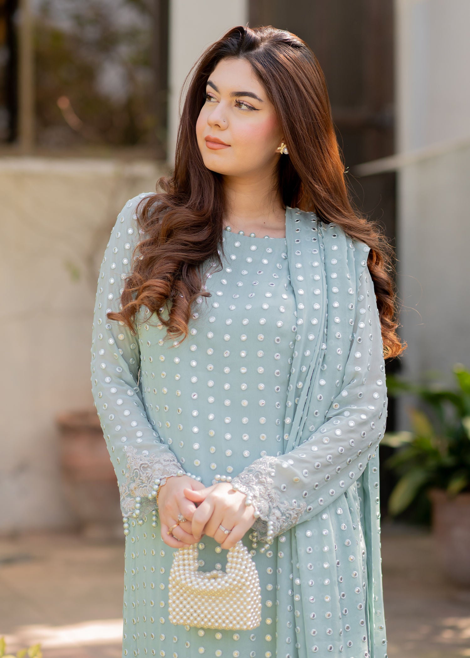 chikankari cotton Kurta Set in Ice blue