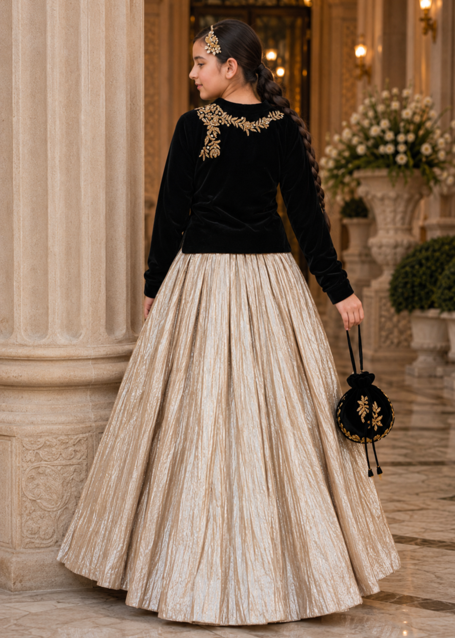 velvet Lehenga in Black