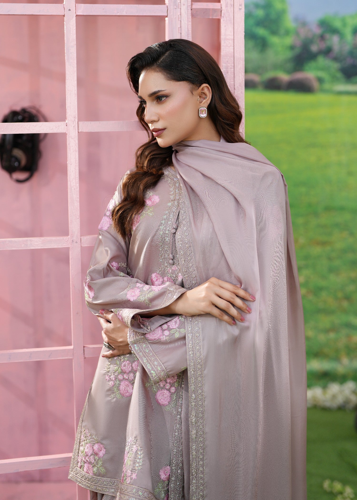 kattan silk Kurta Set in Lavender mist