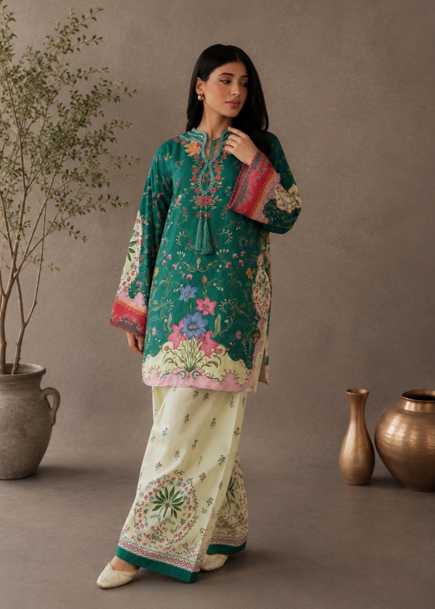 poly lawn Kurta Set in Sea green